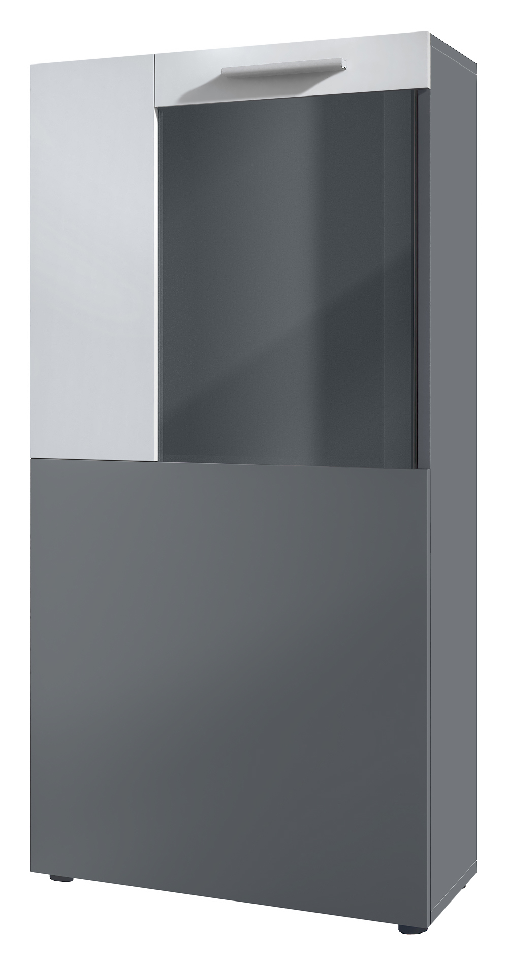 Stream Vitrine Anthrazit matt mit 1 großen Tür, dahinter 2 geräumige Fächer Anthrazit matt/Weiß matt (50,5 x 111 x 32,5 cm)