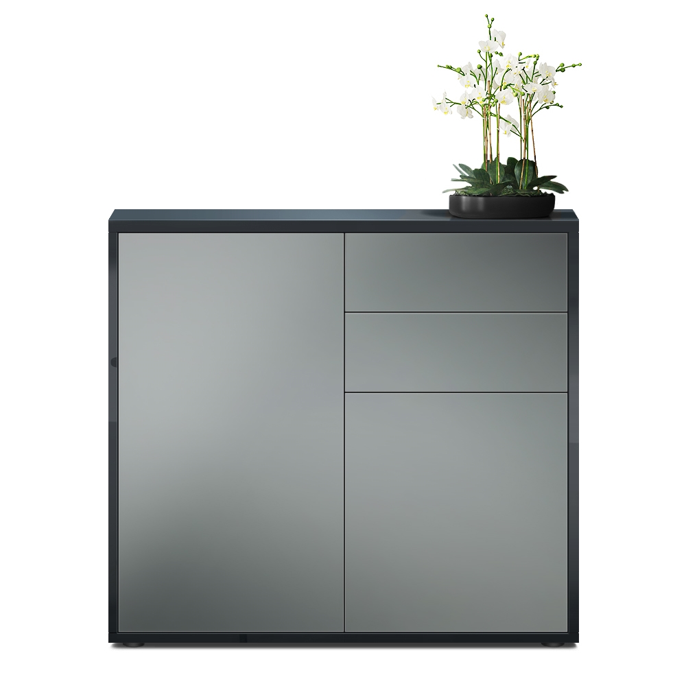 Kommode Ben  mit 2 Türen und 2 Schubladen Schwarz Hochglanz/Graphit Seidenmatt (79 x 74 x 36 cm)