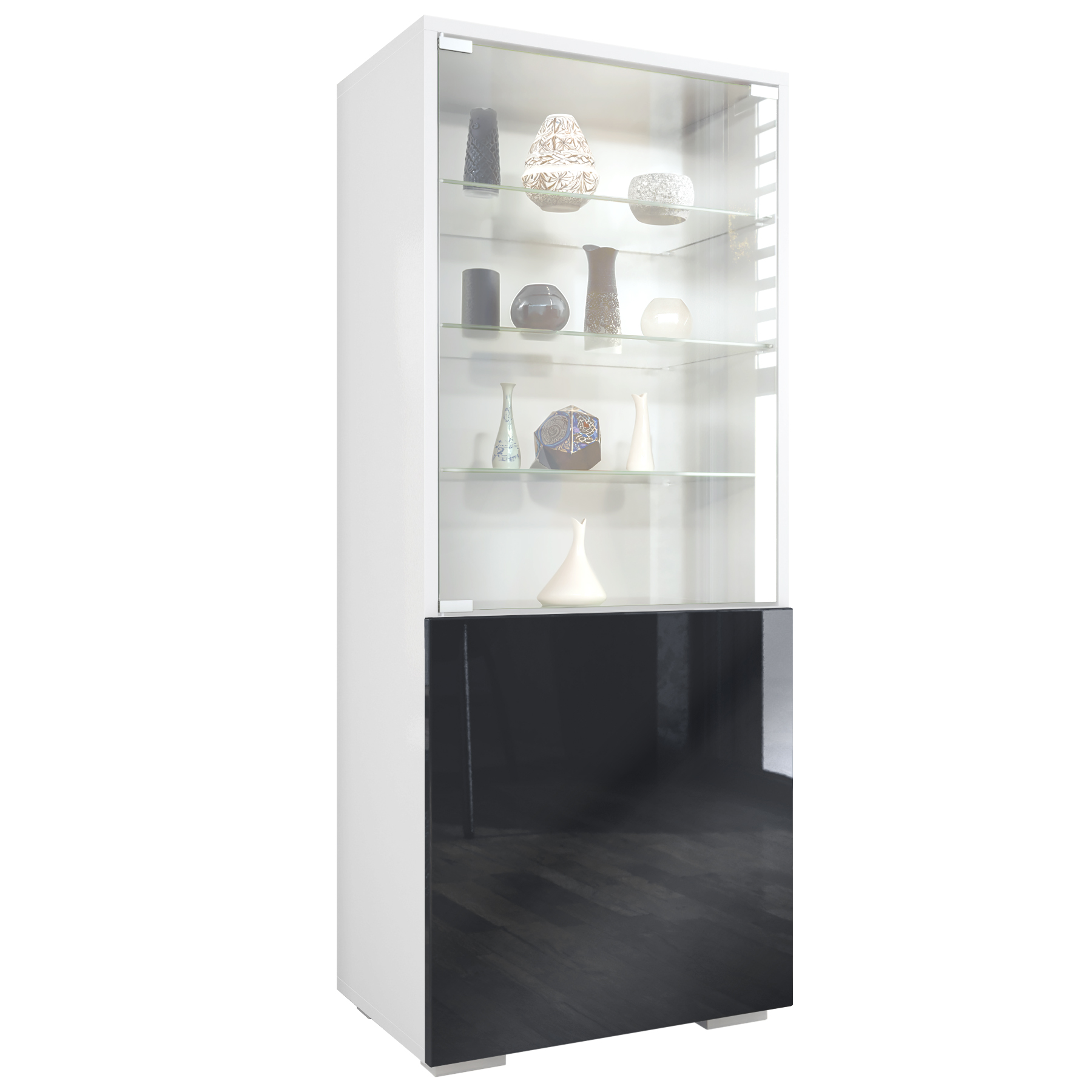 Granada Vitrine Weiß mit Glastür und Glaseinsatz Weiß matt/Schwarz Hochglanz (50 x 122,5 x 34,5 cm) Granada Vitrine Weiß mit Glastür und Glaseinsatz Weiß matt/Schwarz Hochglanz (50 x 122,5 x 34,5 cm)