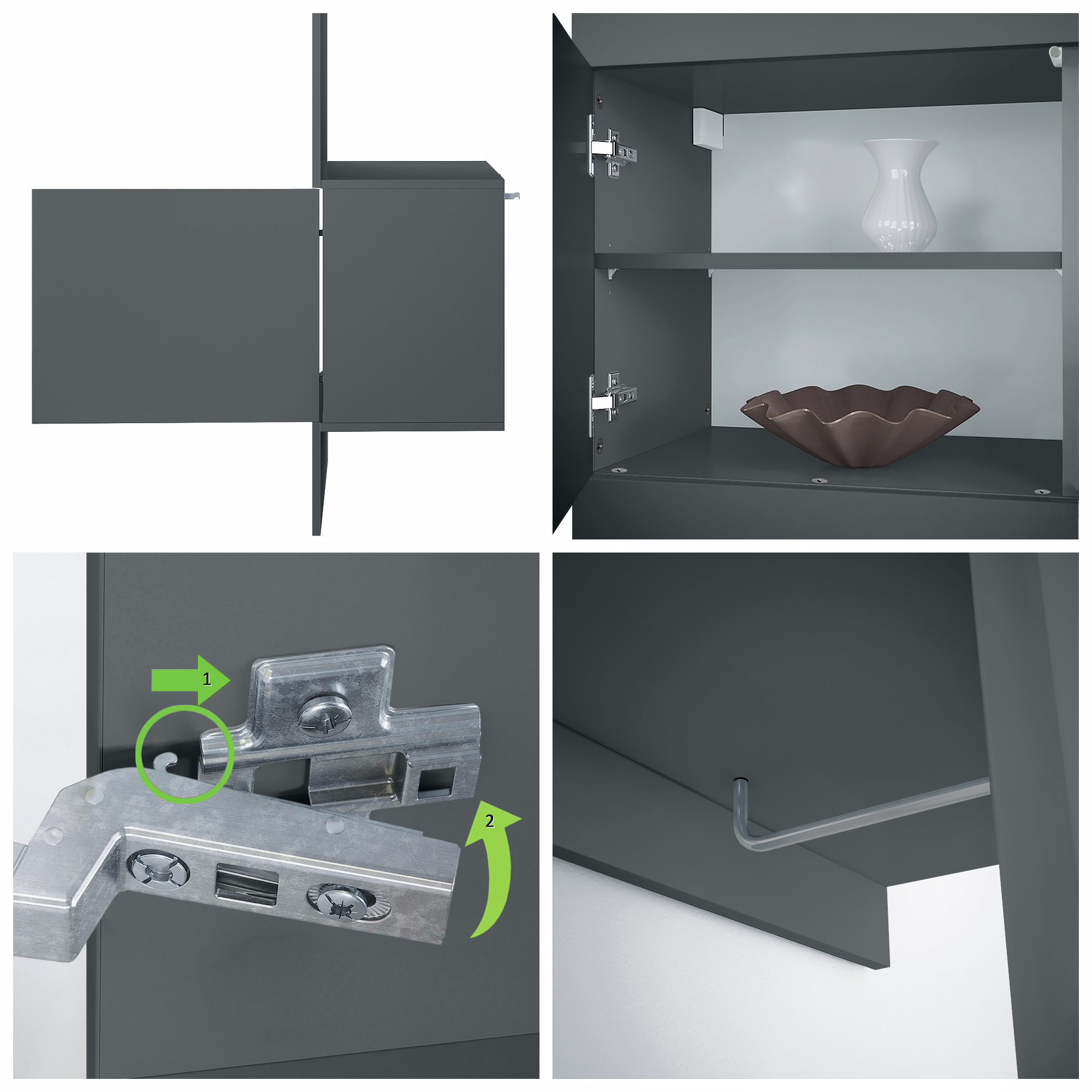 Garderobe Carlton Neo 1-tlg. mit Spiegel, Kleiderstange & Wandschrank Anthrazit matt (52 x 193 x 35 cm)