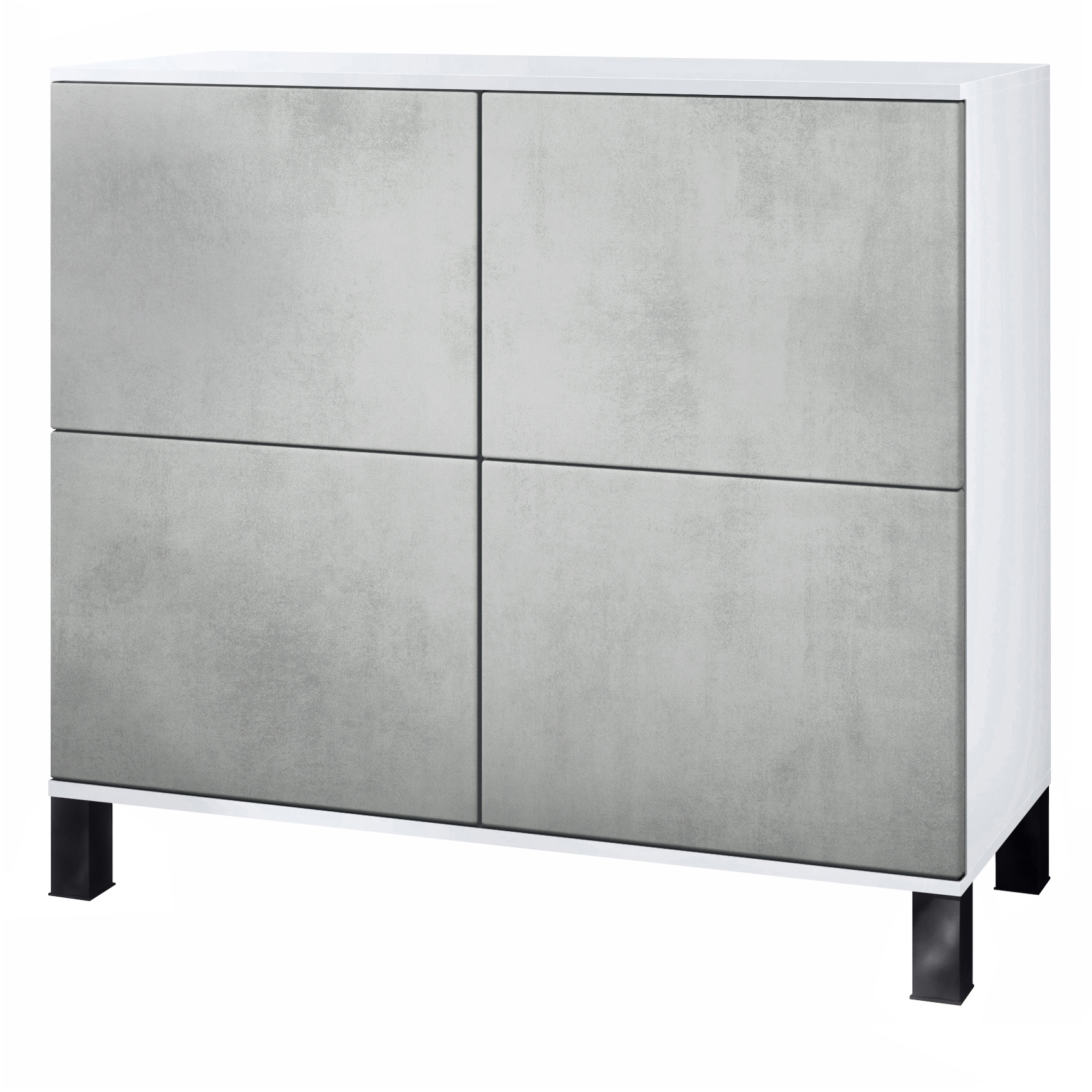 Rova V3 Kommode Weiß mit 4 Push-to-Open Türen Weiß matt / Beton Oxid Optik (92,5 x 84.5 x 35)