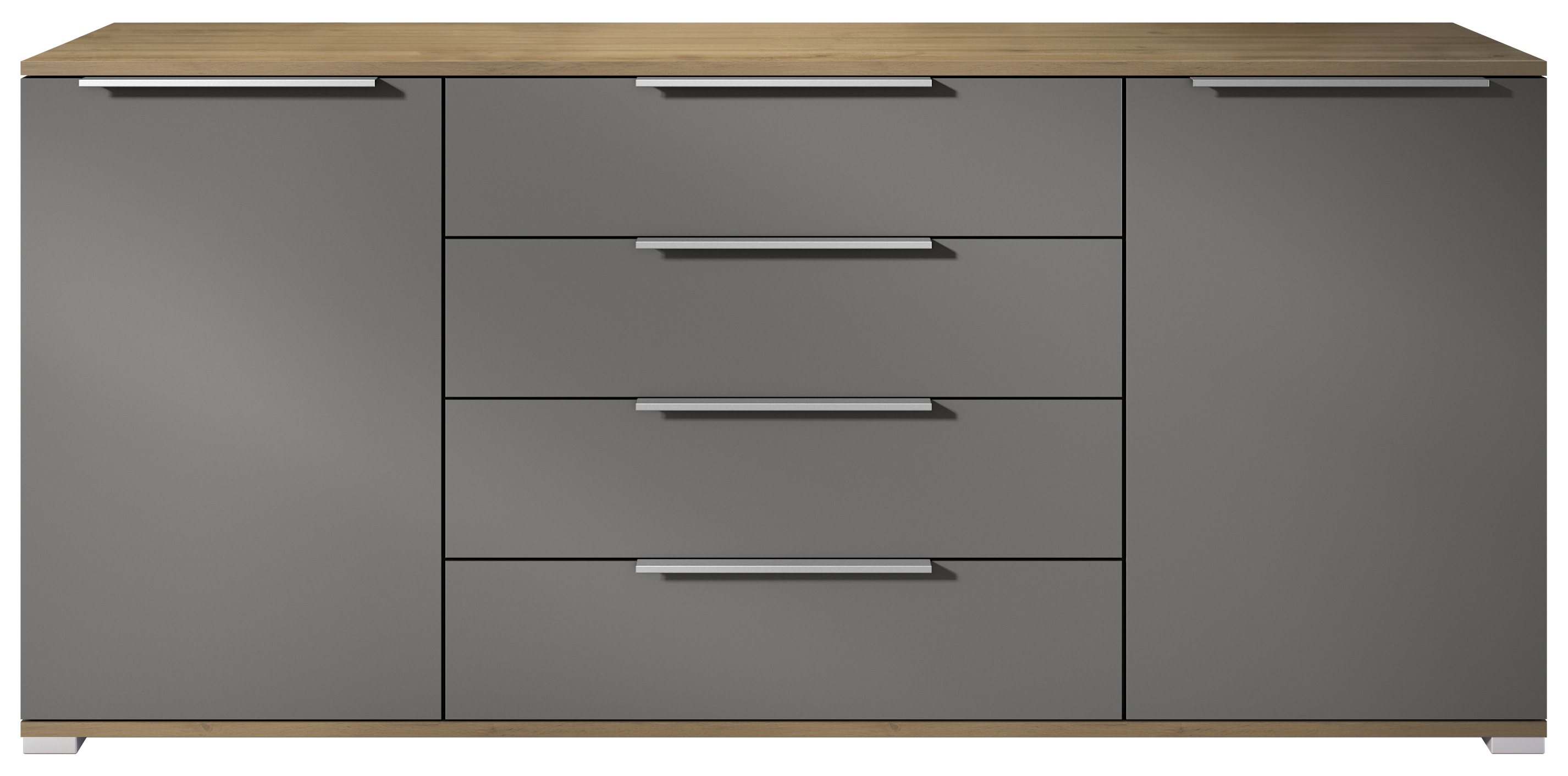 Linio V2 Sideboard Eiche Evoke mit 2 Türen & 4 Schubladen, Eiche Evoke/Anthrazit matt, 166,5 x 72,5 x 35 cm (BxHxT)