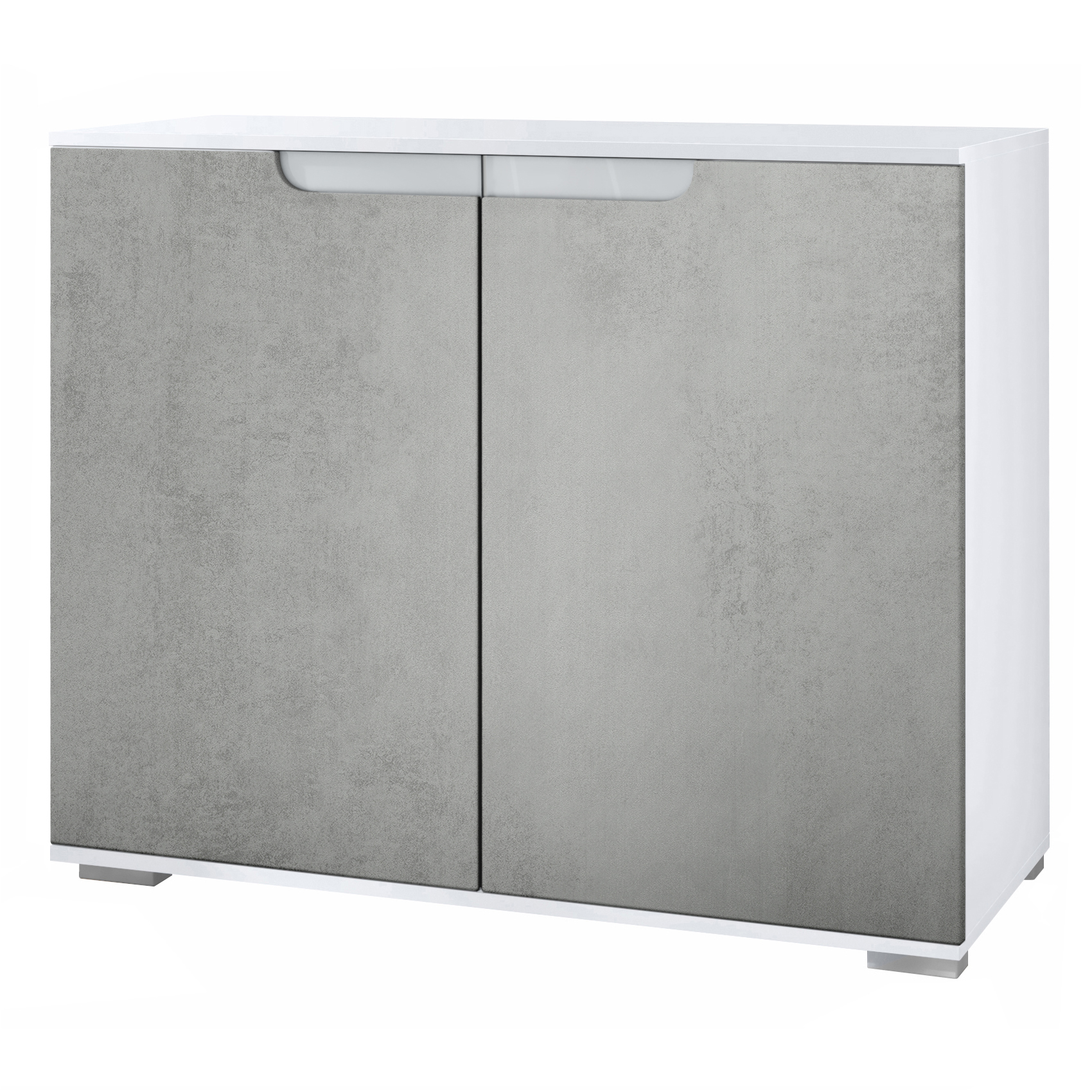 Sylt V3 Kommode Weiß mit 2 großen Türen Weiß matt / Beton Oxid Optik (92,5 x 75.5 x 35)
