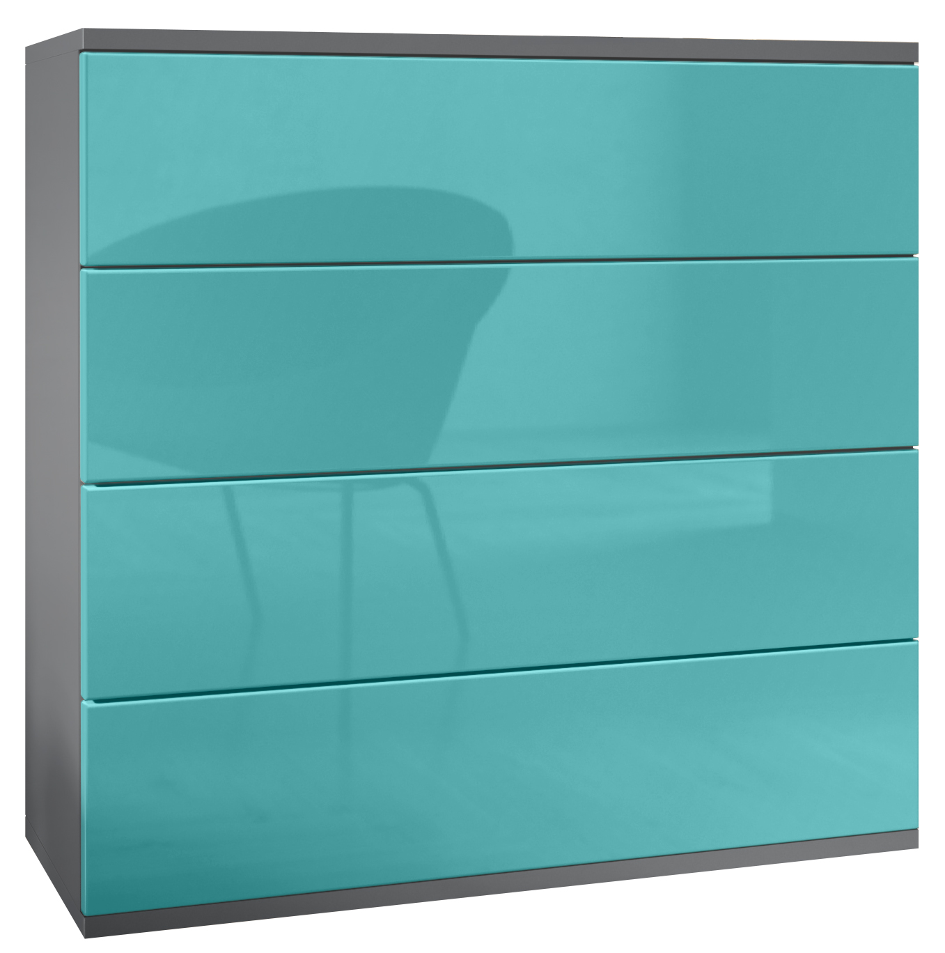 Kommode Pavos V3 hängend mit 4 Schubladen Anthrazit matt/Petrol Hochglanz (76 x 76 x 35 cm)