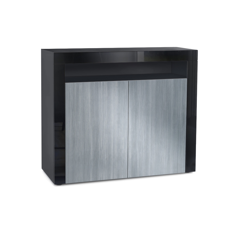 Kommode Valencia Sideboard mit 2 Türen und 1 offenem Fach Schwarz matt/Avola-Anthrazit/Schwarz Hochglanz (108 x 92 x 40 cm)