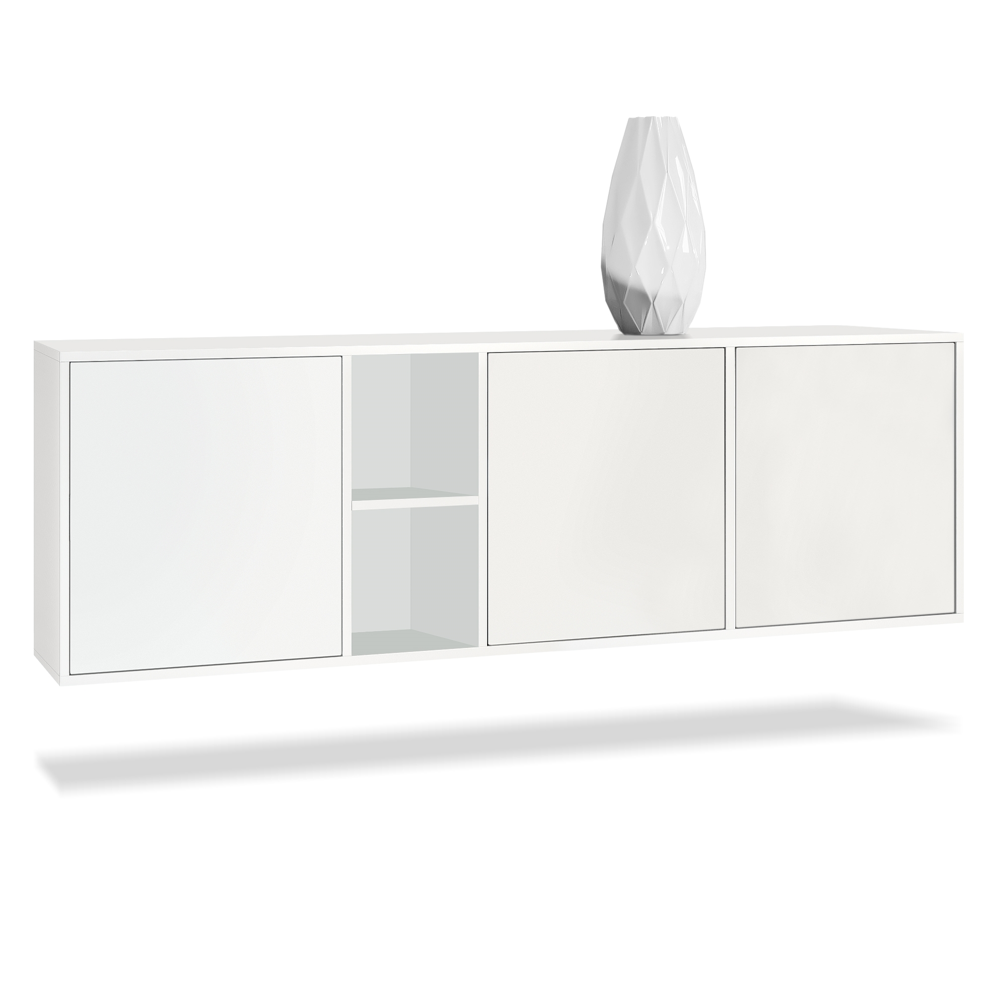 Sideboard Cuba  mit 3 Türen und 2 offene Fächer Weiß matt (182 x 53 x 35 cm)