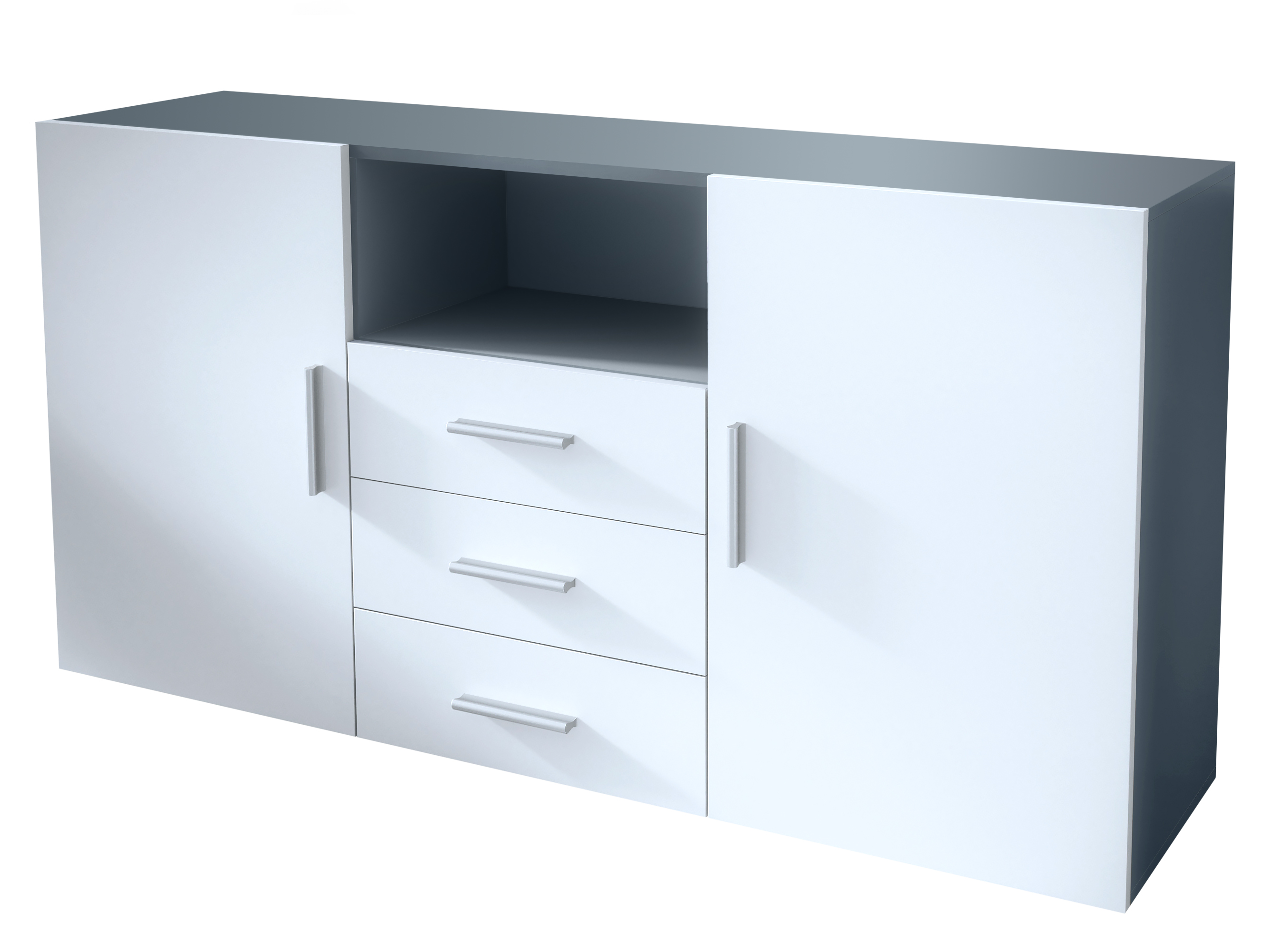 Skadu Sideboard Anthrazit mit 2 Türen, 3 Schubladen und 1 offenem Fach Anthrazit matt/Weiß matt (138,5 x 71,5 x 35 cm)