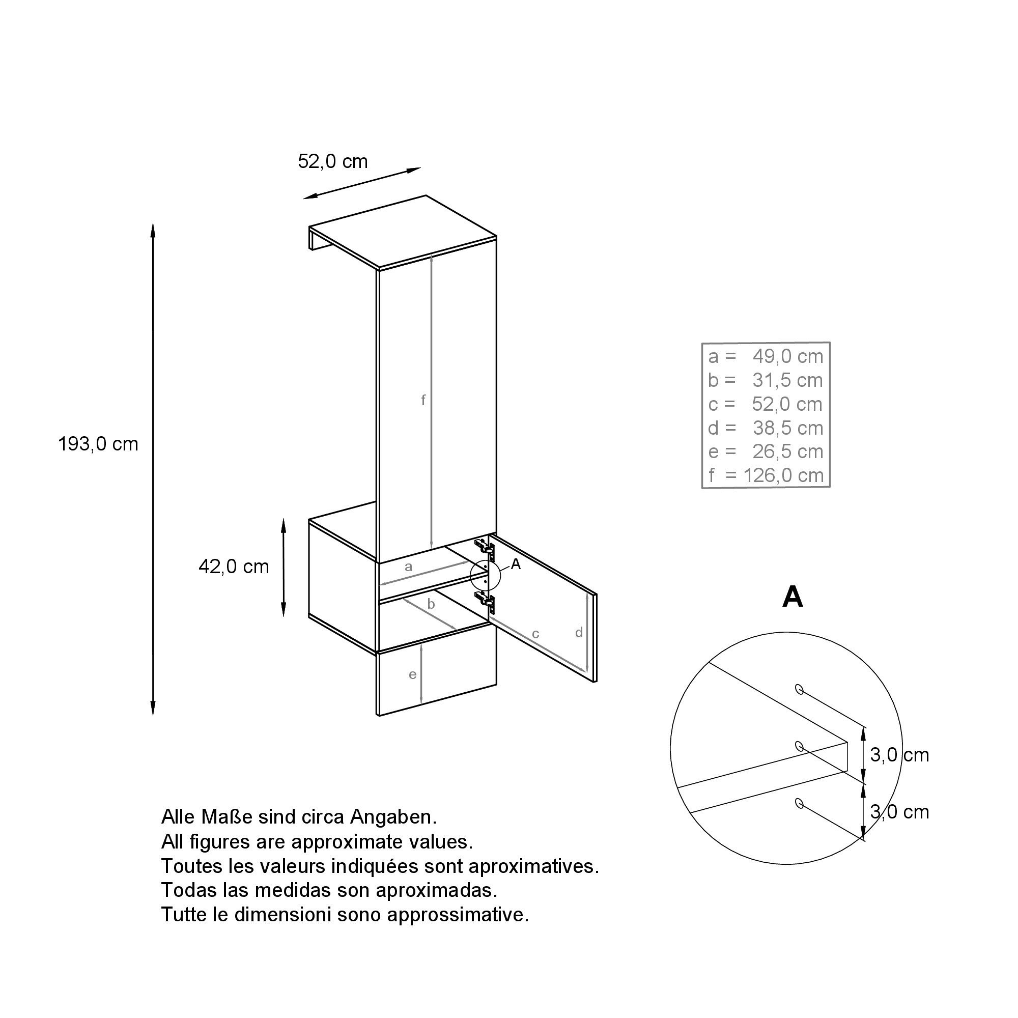 Garderobe Carlton Typ 5 Weiß mit integrierter Tür und 1 Kleiderstange Weiß matt/Sandgrau Hochglanz  (52 x 193 x 35 cm)