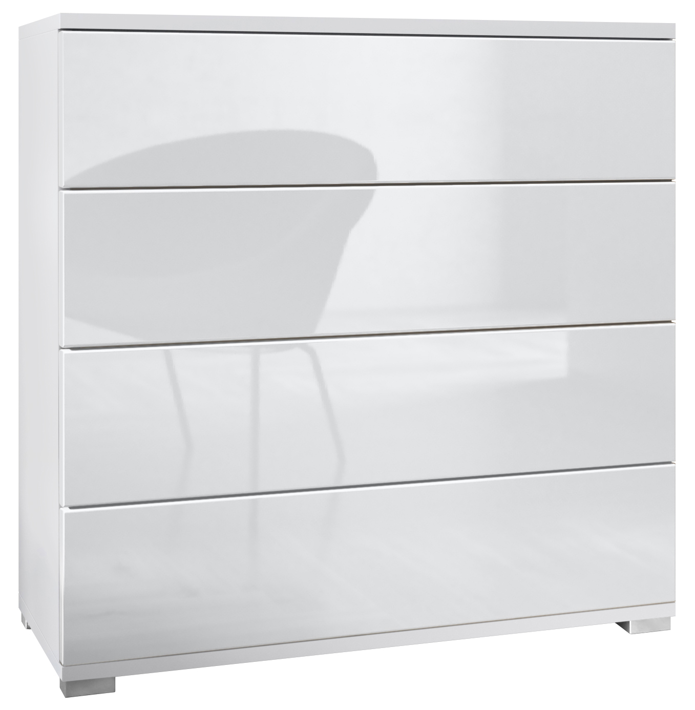 Kommode Pavos V3 Weiß mit 4 Schubladen Weiß matt/Weiß Hochglanz (76 x 76 x 35 cm)