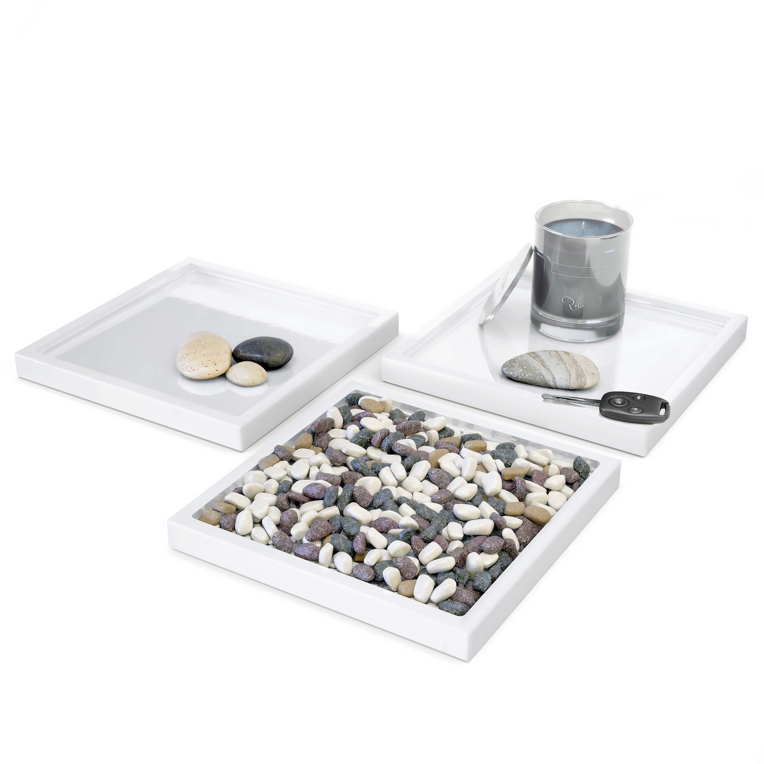 Dekoschale Maya 3-tlg.  eckig Weiß Hochglanz, 3er Set (20 x 1,8 x 20 cm) Dekoschale Maya 3-tlg.  eckig Weiß Hochglanz, 3er Set (20 x 1,8 x 20 cm)