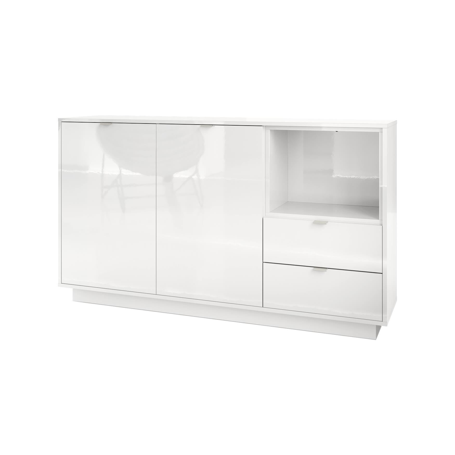 Sideboard  Metro  mit 2 Türen, 2 Schubladen und 1 offenem Fach Weiß Hochglanz (153 x 88 x 38 cm)