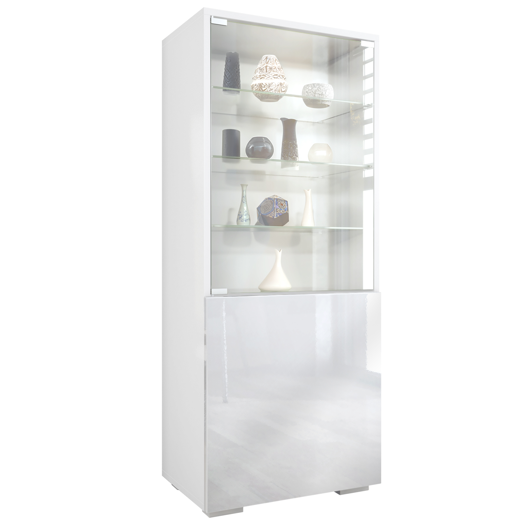 Granada Vitrine Weiß mit Glastür und Glaseinsatz Weiß matt/Weiß Hochglanz (50 x 122,5 x 34,5 cm)