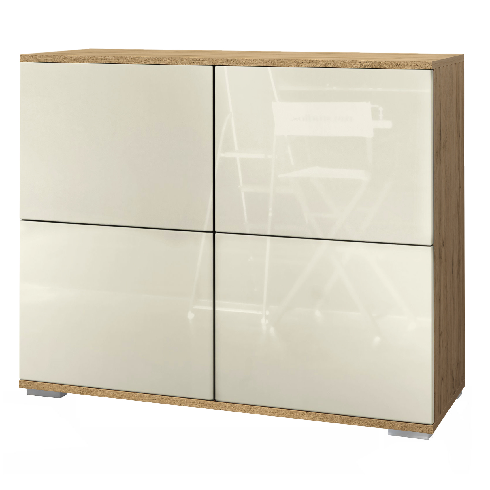 Rova V3 Kommode Eiche Evoke mit 4 Push-to-Open Türen Eiche Evoke / Creme Hochglanz (92,5 x 75.5 x 35)