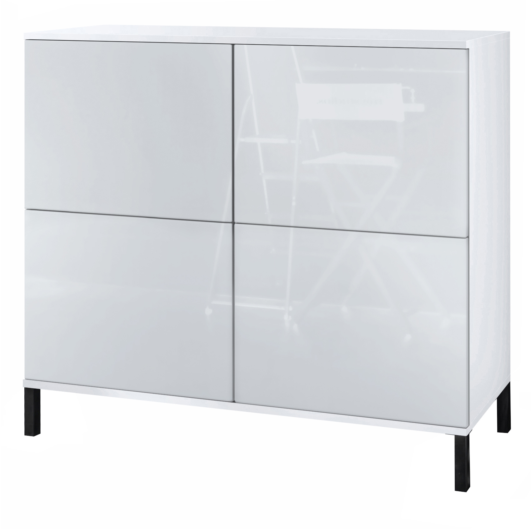 Rova V3 Kommode Weiß mit 4 Push-to-Open Türen Weiß matt / Weiß Hochglanz (92,5 x 83.5 x 35)