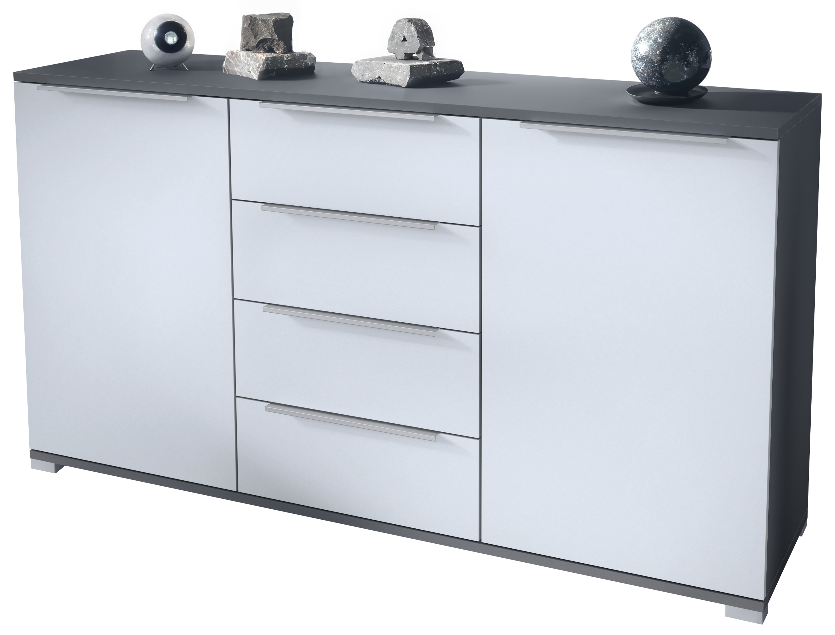 Linio V1 Sideboard Anthrazit mit 2 Türen und 4 Schubladen Anthrazit matt/Weiß matt (138,5 x 75,5 x 35 cm)