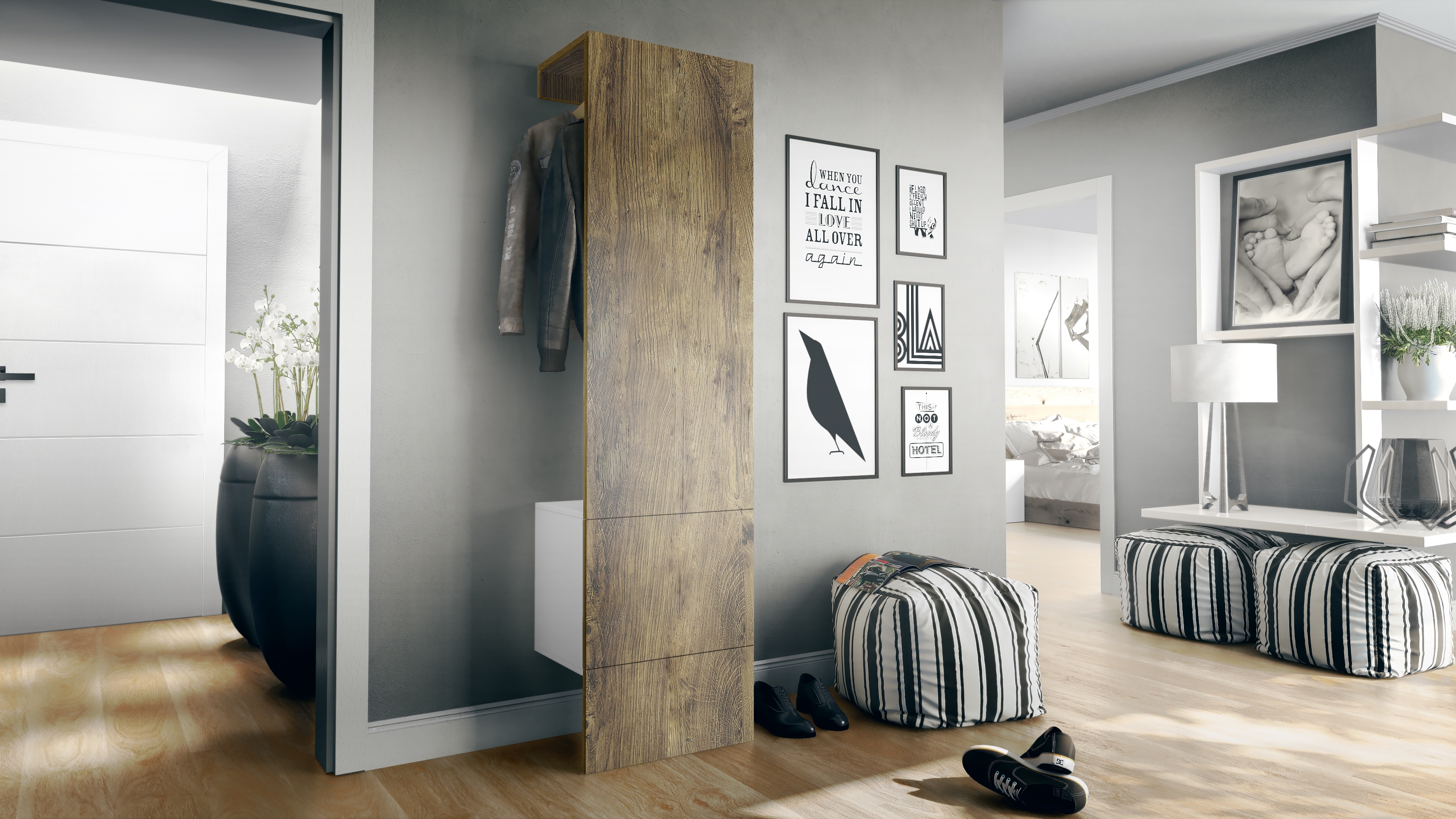 Garderobe Carlton Set 5 Weiß 1-tlg. mit integrierter Tür und 1 Kleiderstange Weiß matt/Eiche Ribbeck  (52 x 193 x 35 cm)