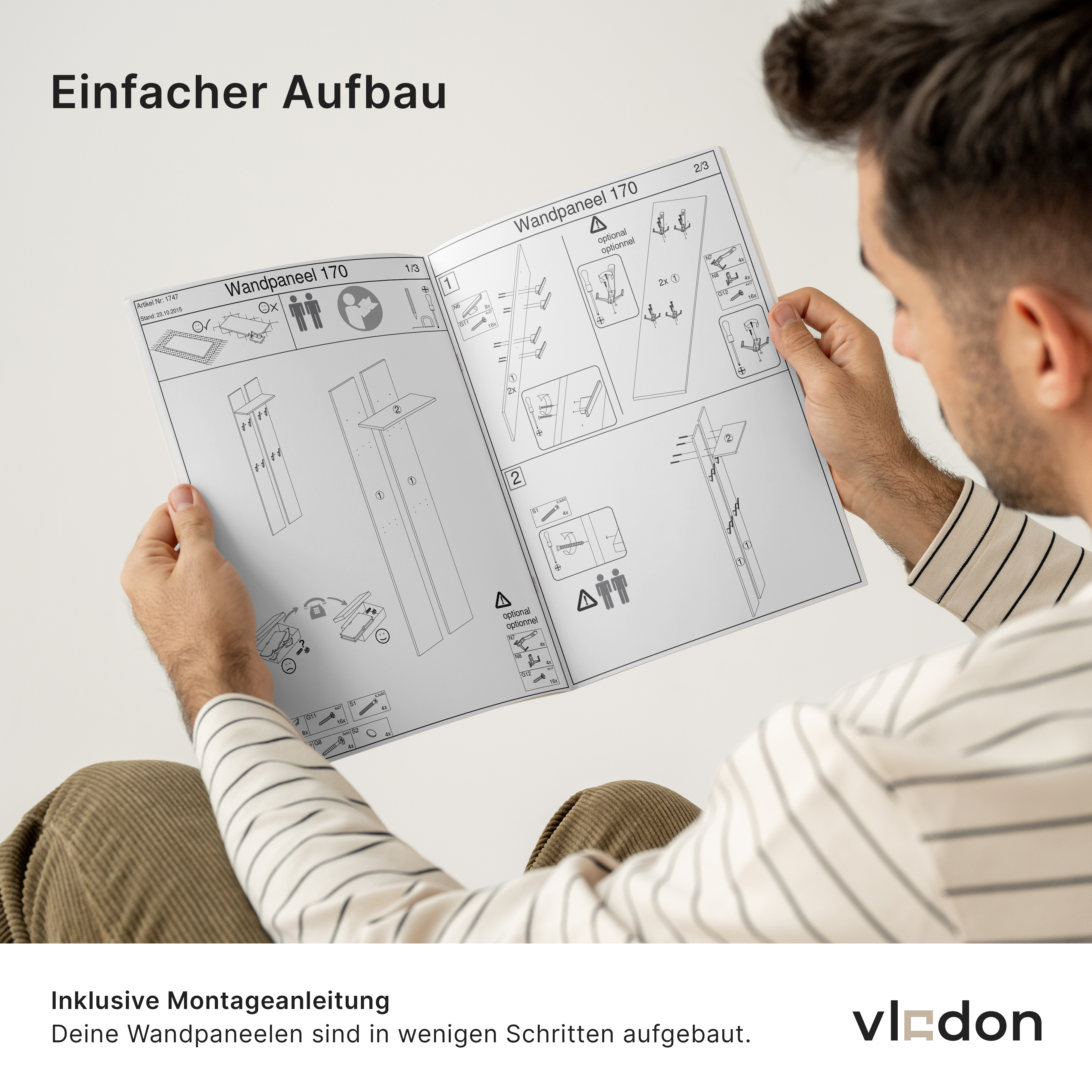Wandpaneel 170  bestehend aus 2 Paneelen und 1 Ablagefläche Beton Oxid Optik (57 x 170 x 20 cm)