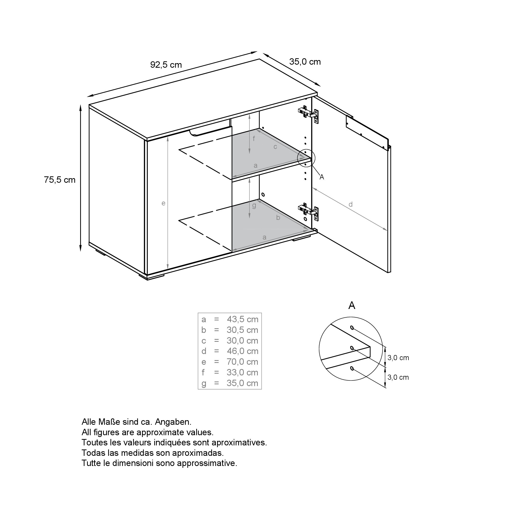 Sylt V3 Kommode Weiß mit 2 großen Türen Weiß matt / Beton Oxid Optik (92,5 x 83.5 x 35)