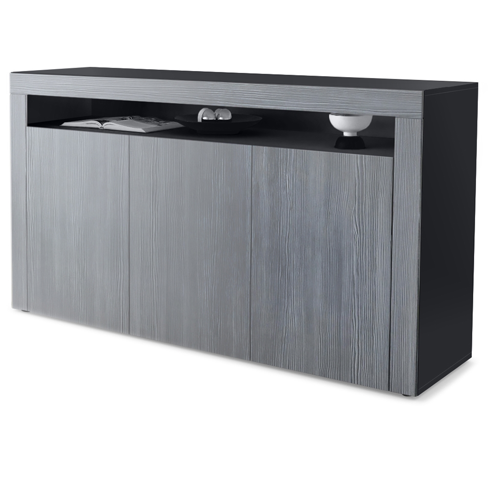 Sideboard Valencia mit 3 Türen und 1 offenem Fach Schwarz matt/Avola-Anthrazit/Avola-Anthrazit (155 x 92 x 40 cm)