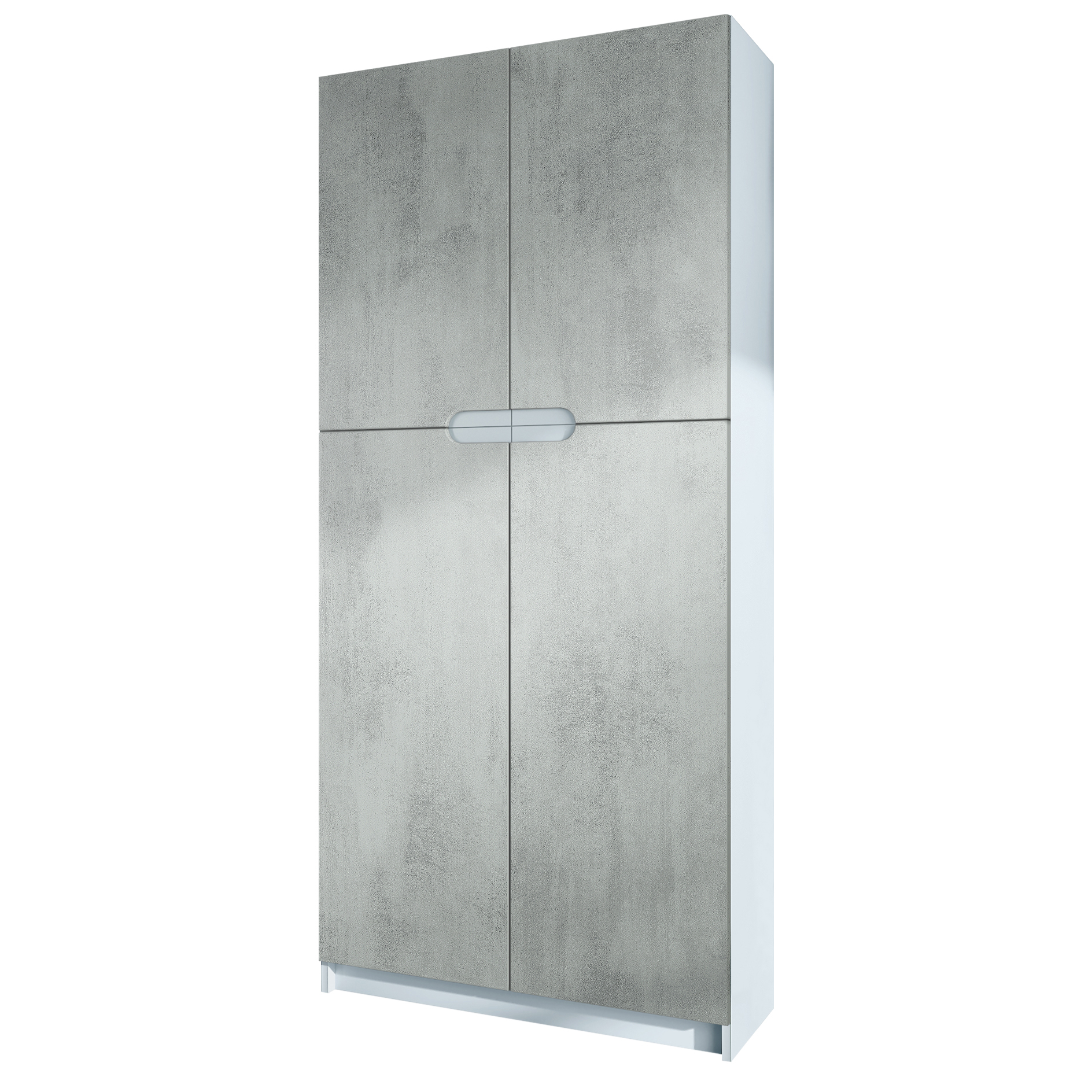 Büroschrank Logan V1  mit 5 Fächern und 4 Türen Weiß matt/Beton Oxid-Optik (82 x 185 x 37 cm)