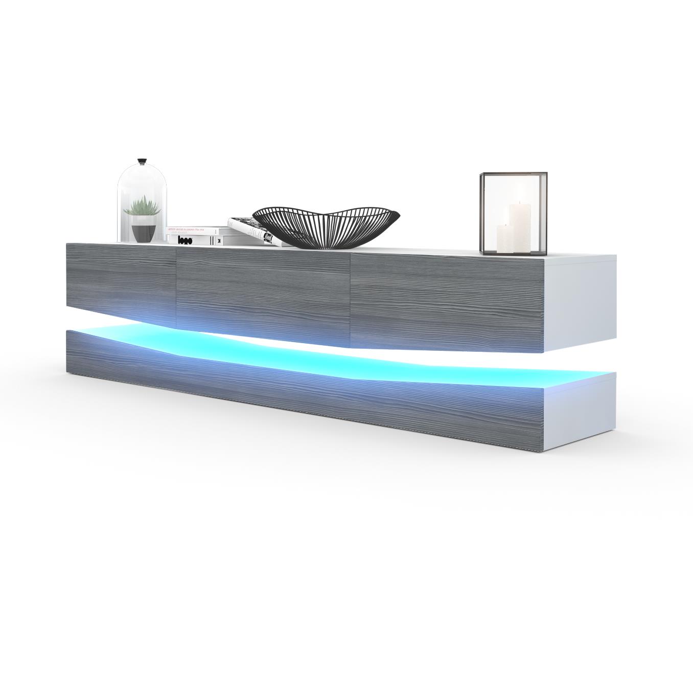 Lowboard City 1 offenem Fach und 3 Schubkästen Weiß matt/Avola-Anthrazit, inkl. LED-Beleuchtung (178xvariabelx39 cm)