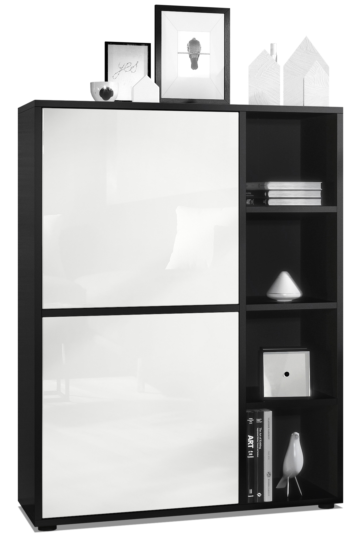 Highboard Cuba  mit 2 Türen und 4 offene Fächer Schwarz matt/Scratchy metal (79 x 105,5 x 35,5 cm) Highboard Cuba  mit 2 Türen und 4 offene Fächer Schwarz matt/Scratchy metal (79 x 105,5 x 35,5 cm)