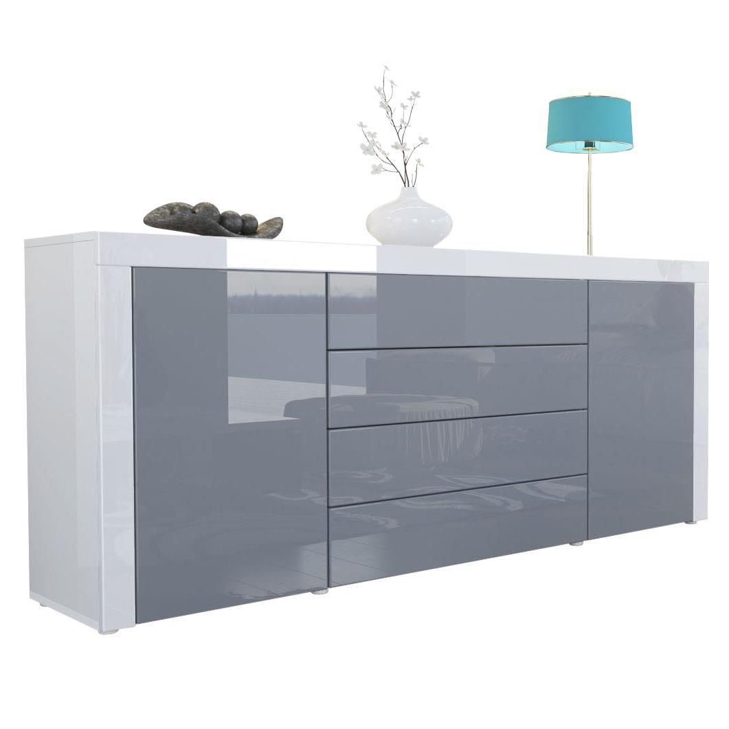 Sideboard La Paz mit 2 Türen und 4 Schubladen Grau Hochglanz / Weiß Hochglanz (167 x 72 x 35)