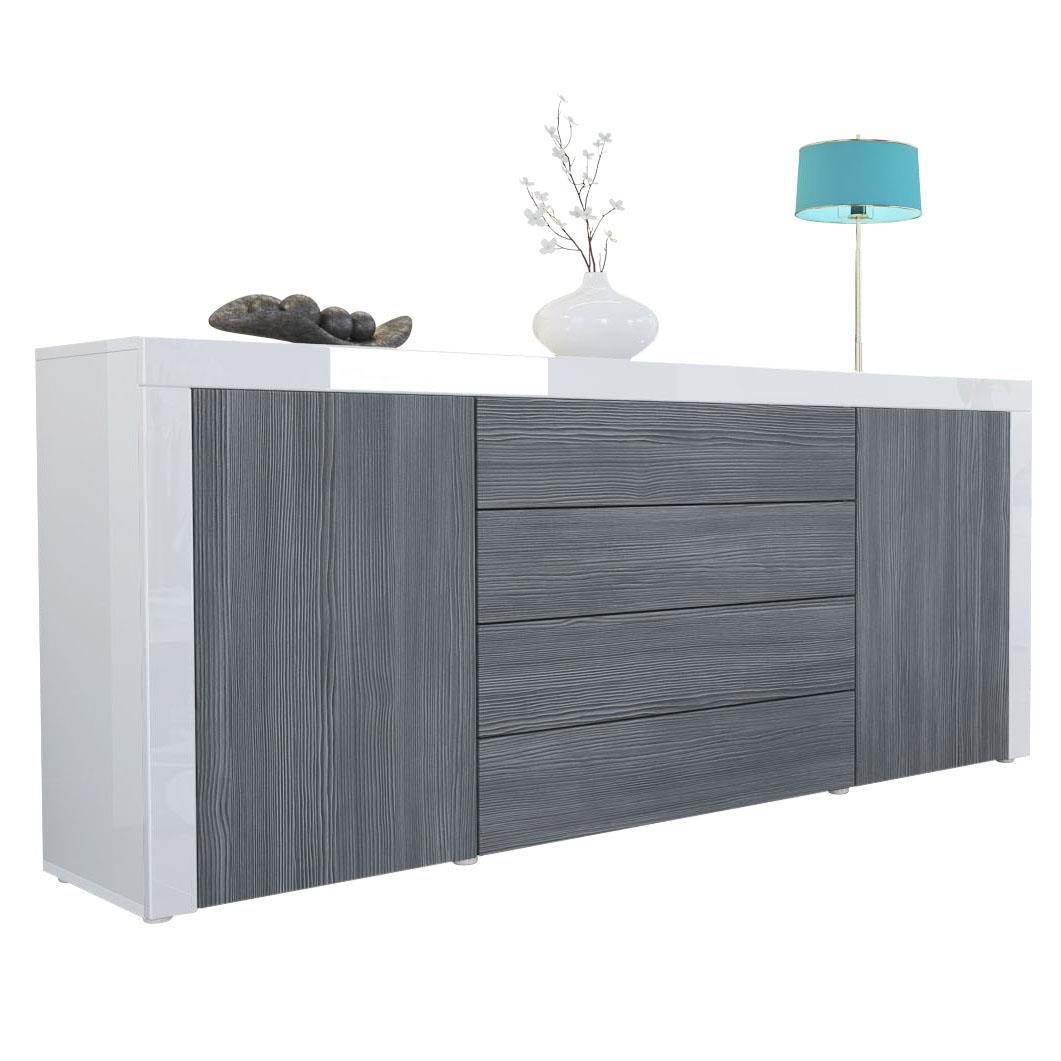 Sideboard La Paz mit 2 Türen und 4 Schubladen Avola-Anthrazit / Weiß Hochglanz (167 x 72 x 35)