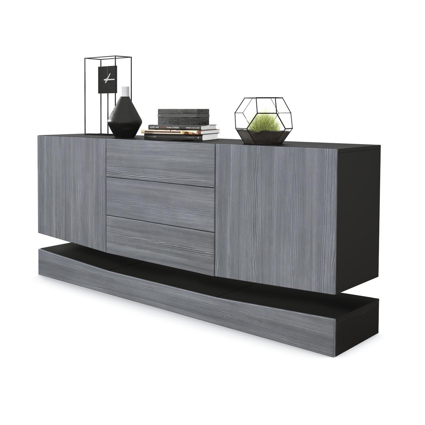 Sideboard City  mit 2 Türen und 3 Schubladen Schwarz matt/Avola-Anthrazit (178 x 72 x 38 cm)