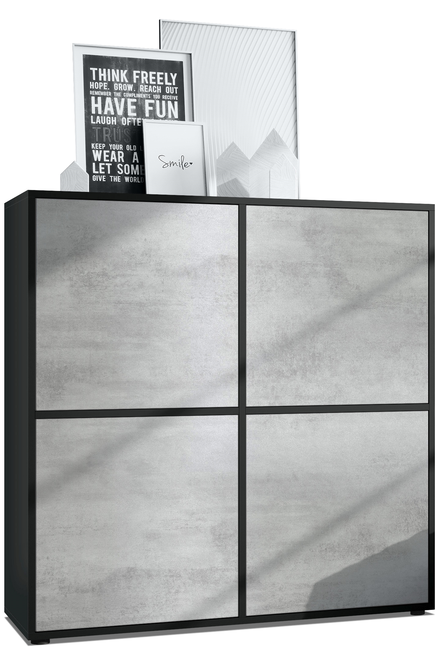 Highboard Cuba V2 104 x 105,5 x 35,5 cm Sideboard mit 8 Fächern Korpus in Schwarz matt / Fronten in Beton Oxid Optik