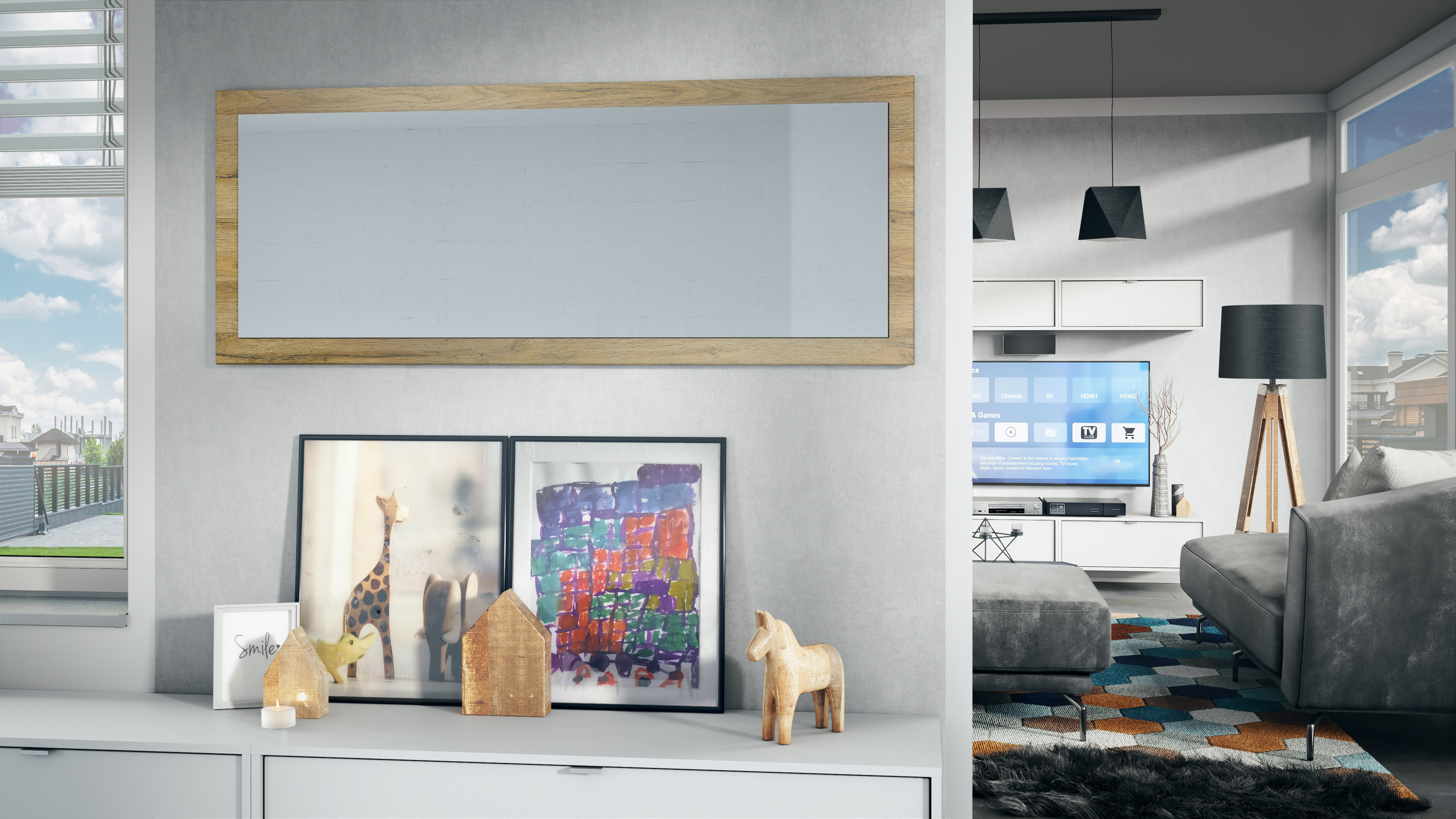 Spiegel Lima 139cm mit Rahmen im modernen Stil Eiche Natur (139 x 55 cm)
