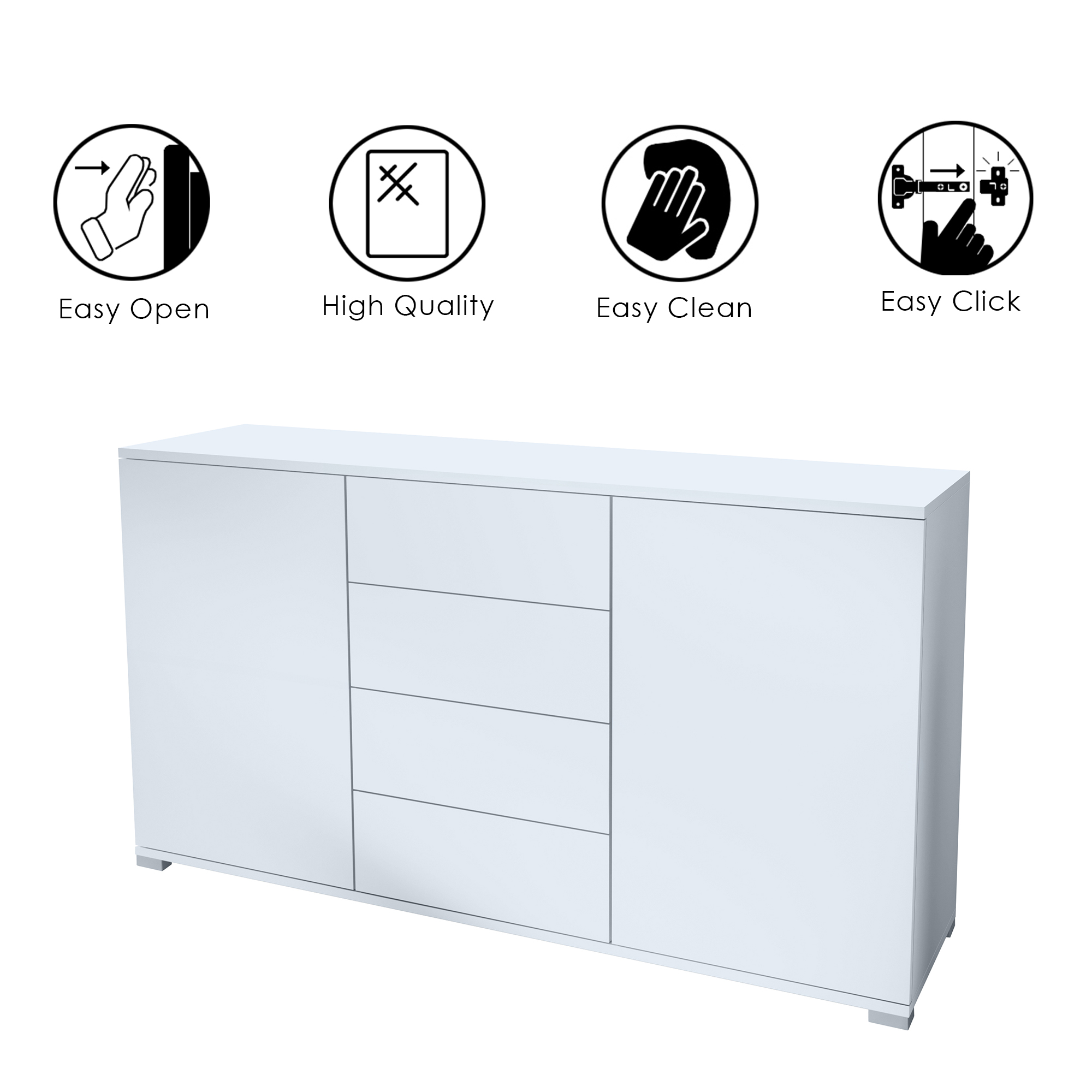 Santo V1 Sideboard Weiß mit 2 Türen und 4 Schubladen Weiß matt/Weiß matt (138,5 x 75,5 x 35 cm)