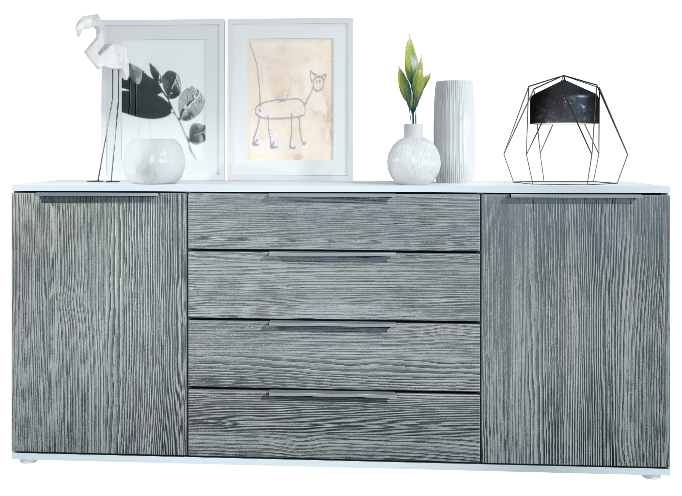 Linio V2 Sideboard mit 2 Türen und 4 Schubladen Weiß matt/Avola-Anthrazit (166,5 x 72,5 x 35 cm)