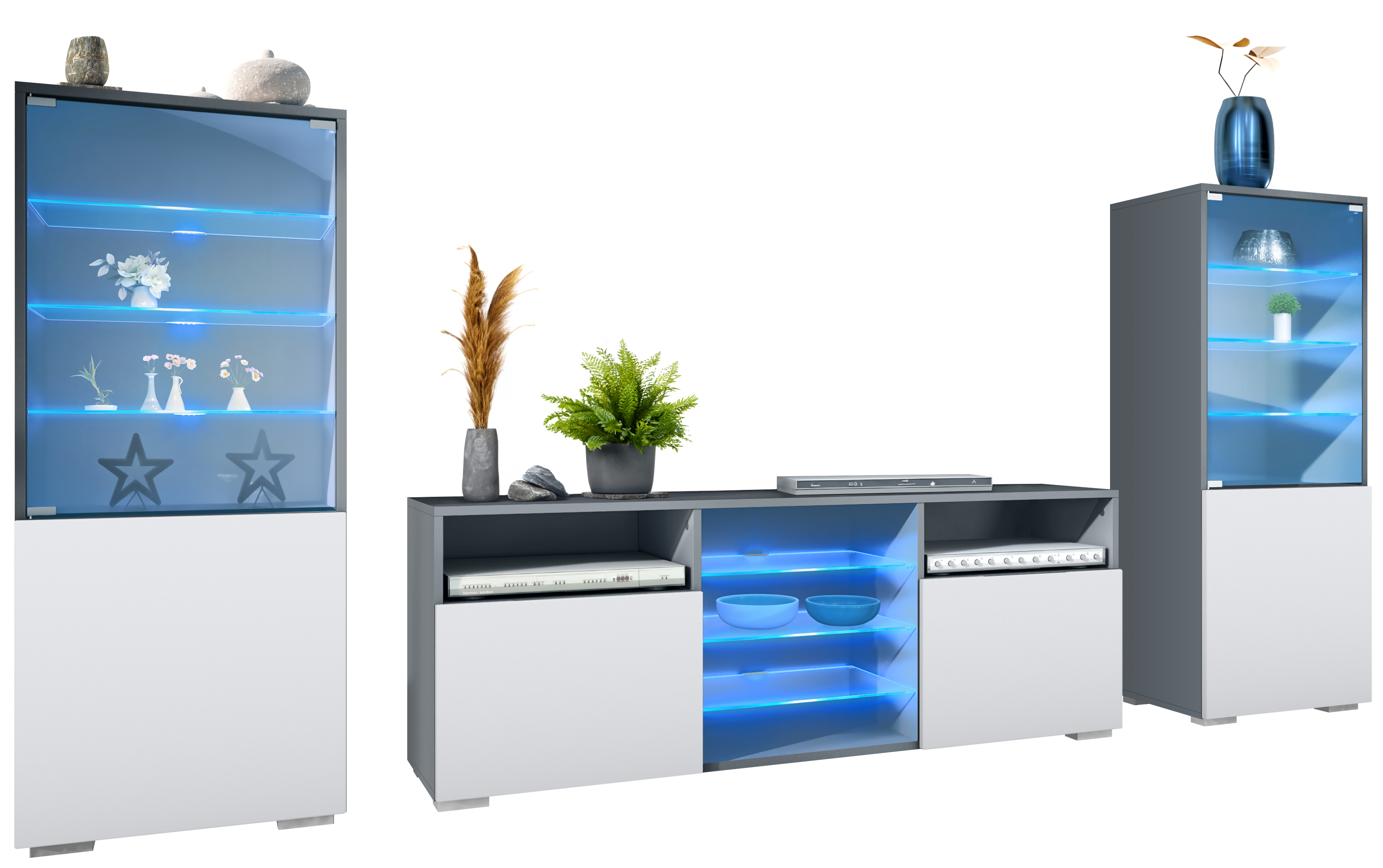 Wohnwand 3-tlg. Granada Anthrazit LED