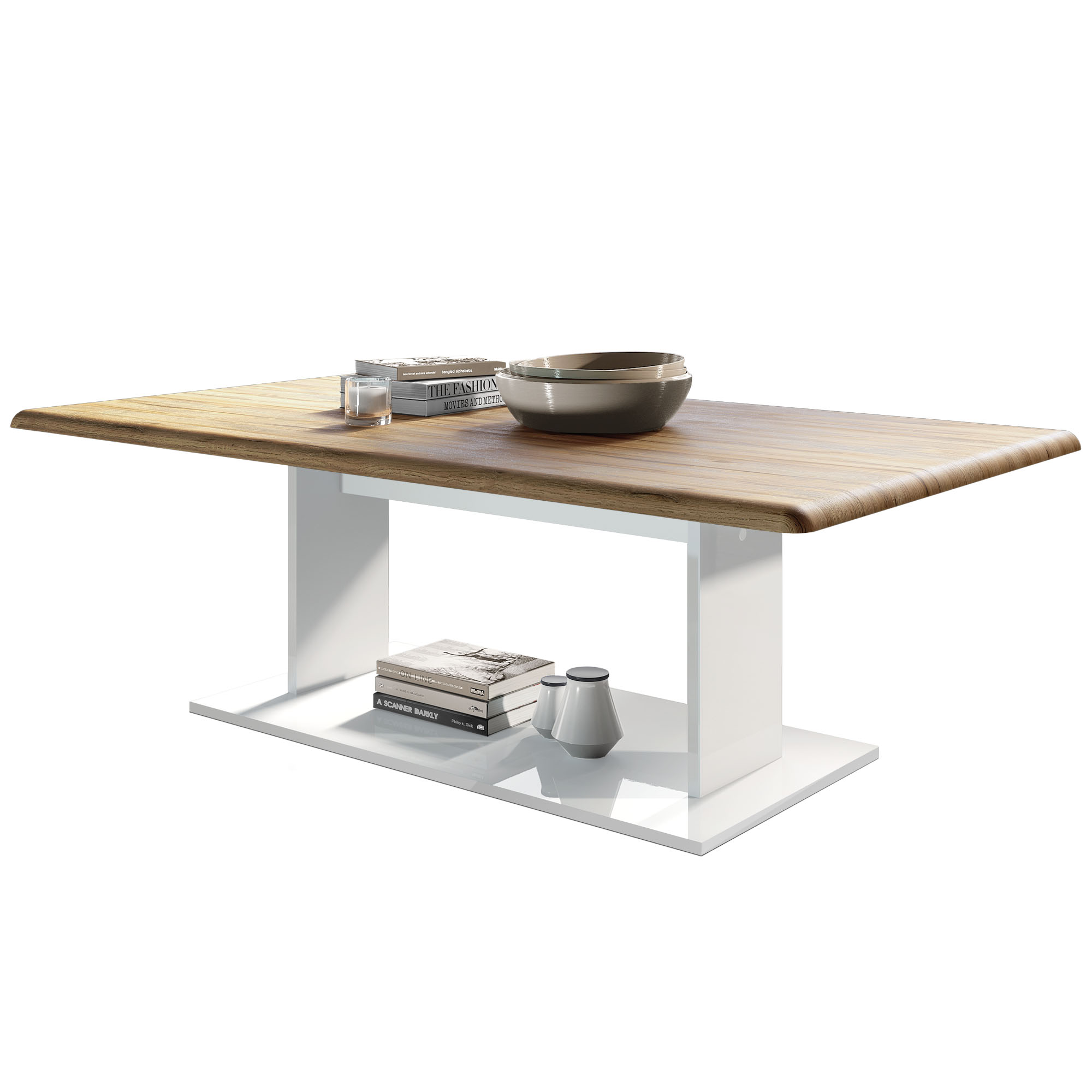 Tisch Mono mit Ablageboden Weiß matt/Eiche Natur (120 x 40 x 70)
