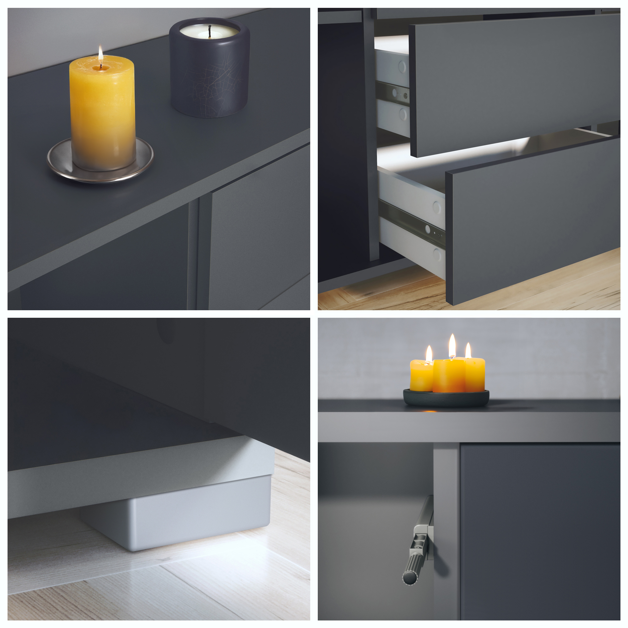 Sideboard Rova V1 4 Schubladen, Made in Germany, Anthrazit matt/Eiche Wotan (138,5 x 75,5 x 35)