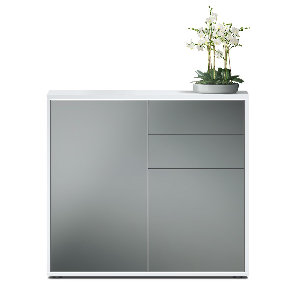 Kommode Ben  mit 2 Türen und 2 Schubladen Weiß matt/Graphit Seidenmatt (79 x 74 x 36 cm)