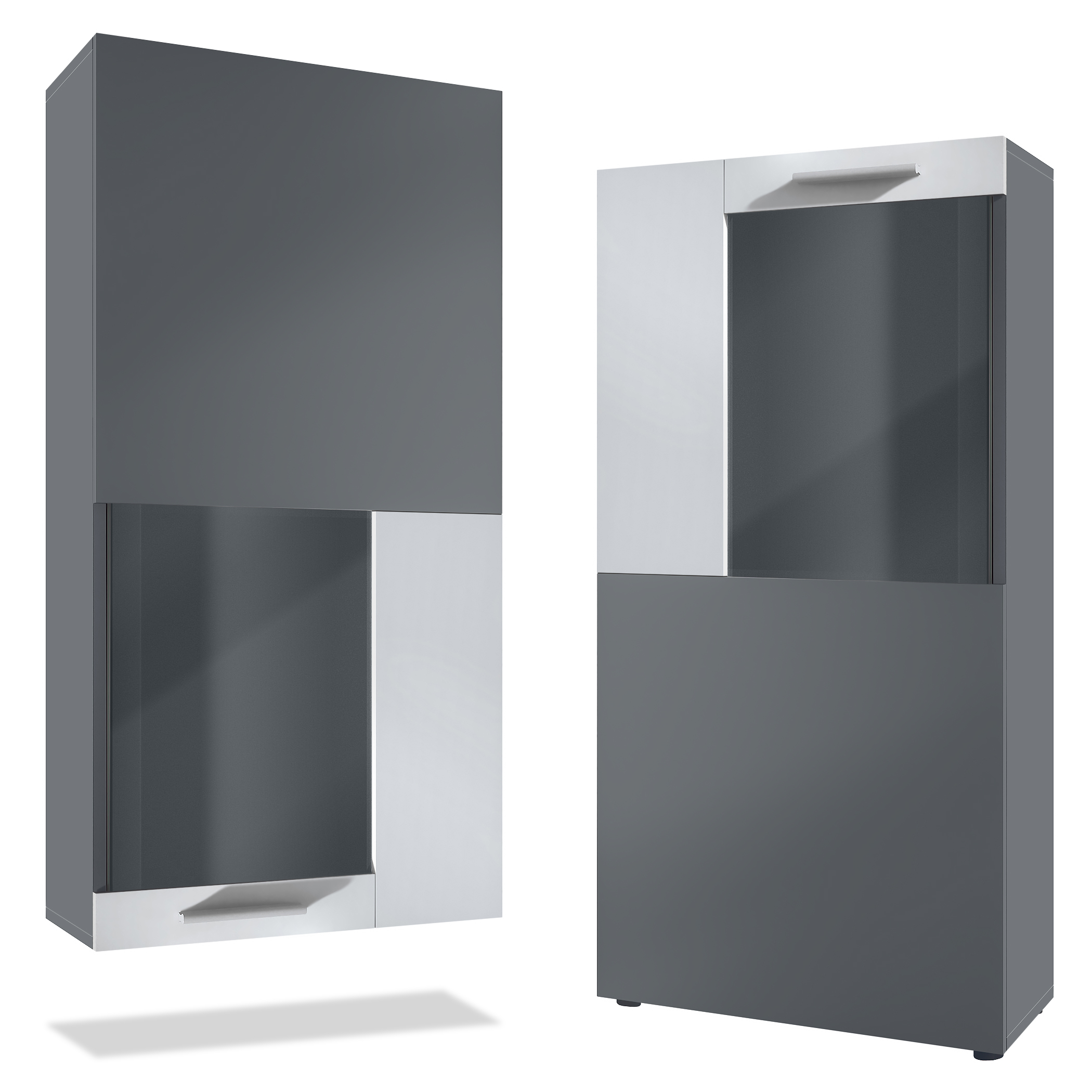Stream Vitrine Anthrazit matt mit 1 großen Tür, dahinter 2 geräumige Fächer Anthrazit matt/Weiß matt (50,5 x 111 x 32,5 cm)