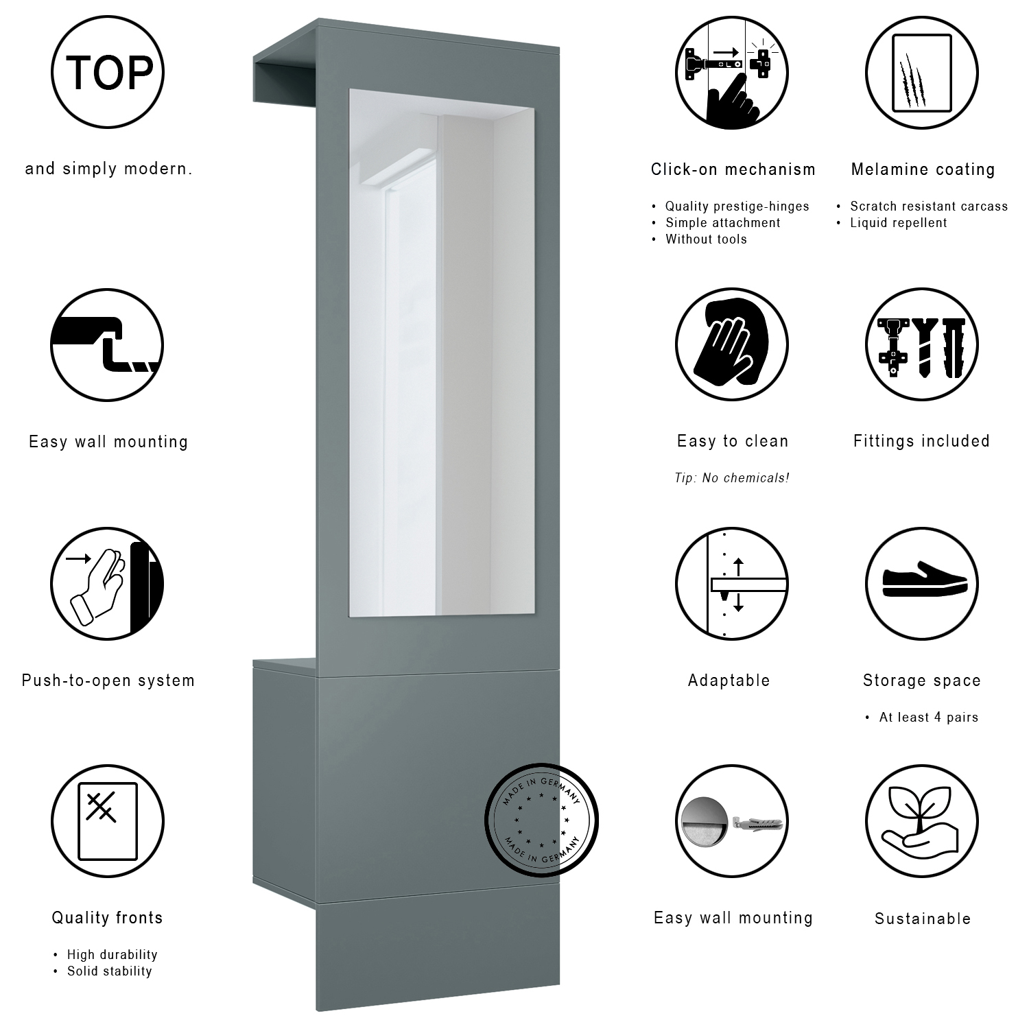 Garderobe Carlton Neo 1-tlg. mit Spiegel, Kleiderstange & Wandschrank Fjord Grün (52 x 193 x 35 cm)