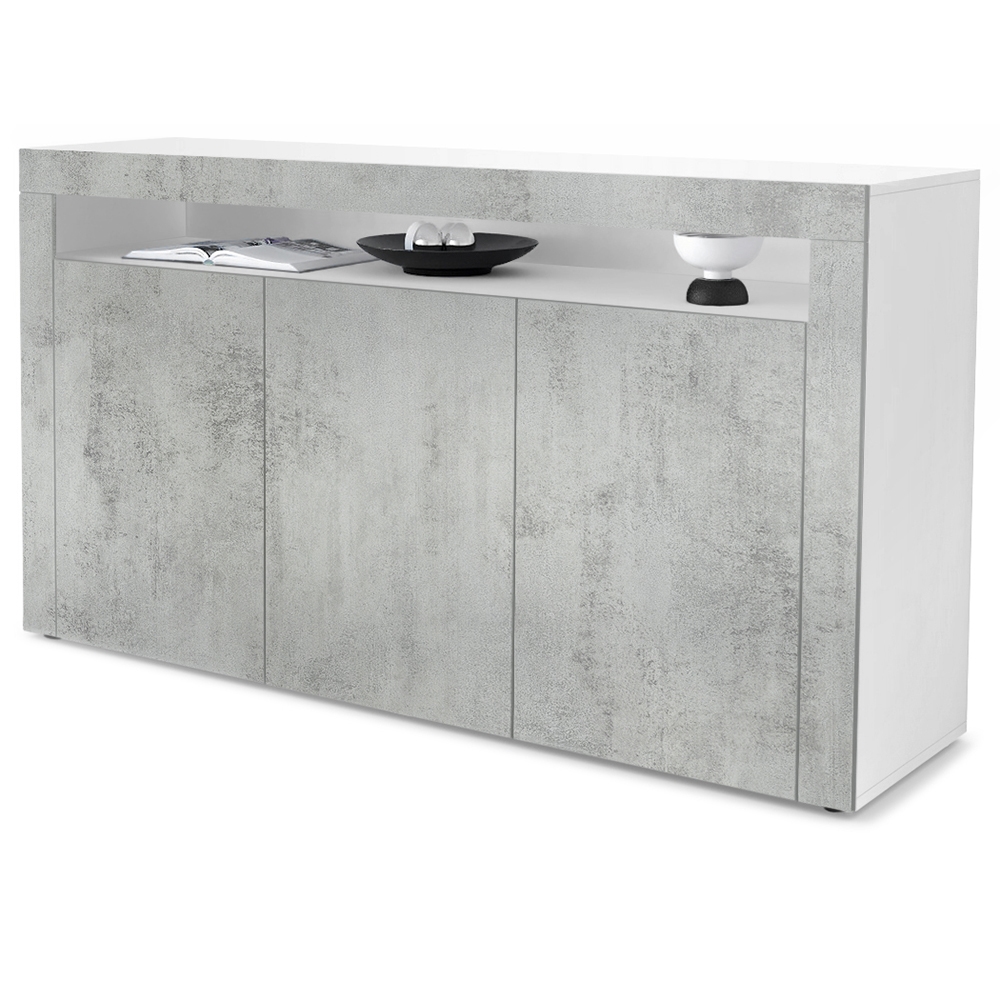 Sideboard Valencia mit 3 Türen und 1 offenem Fach Weiß matt/Beton Oxid Optik/Beton Oxid Optik (155 x 92 x 40 cm)