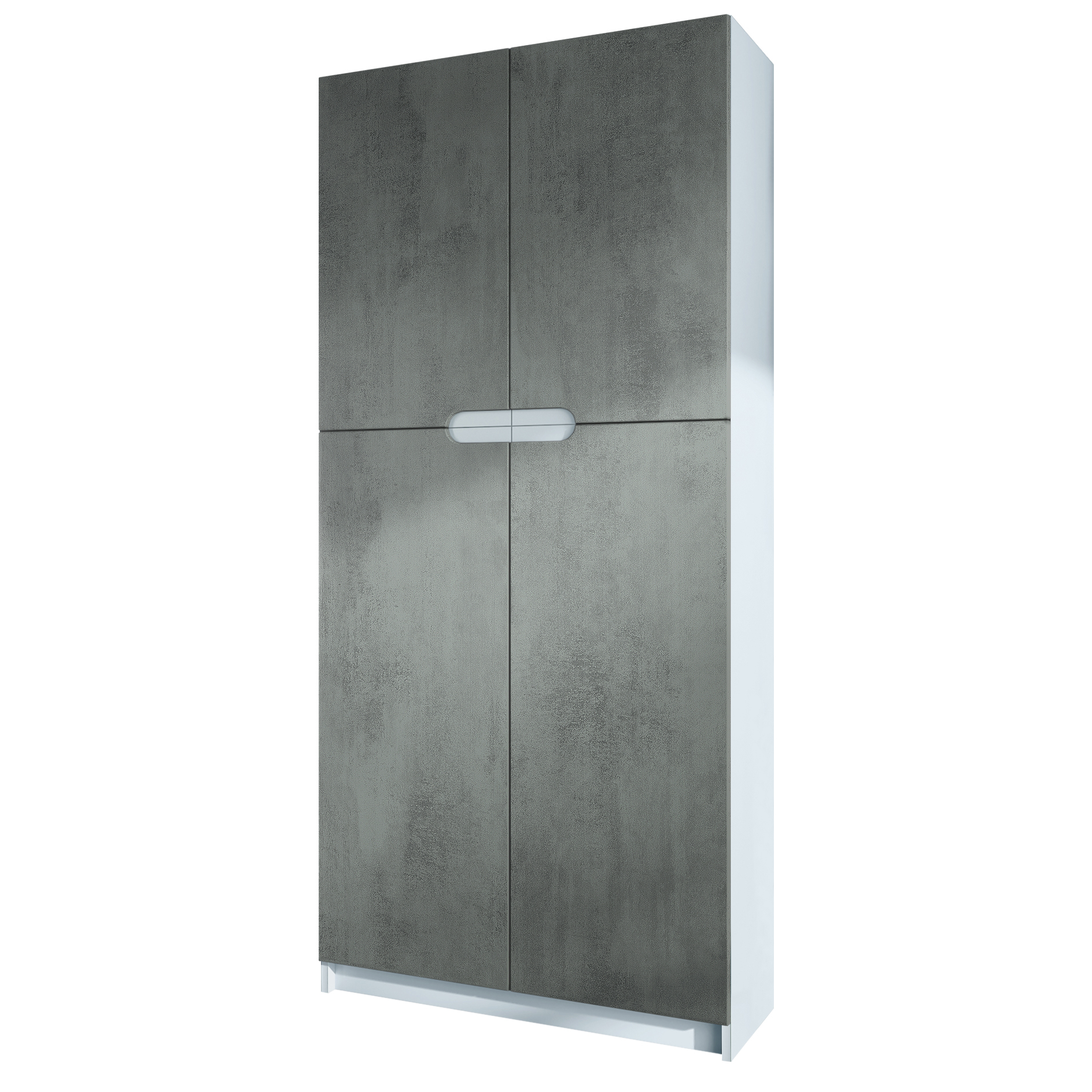 Büroschrank Logan V1  mit 5 Fächern und 4 Türen Weiß matt/Beton Dunkel Optik (82 x 185 x 37 cm)