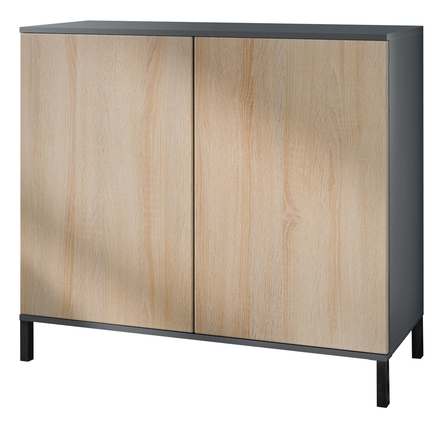 Skadu V3 Kommode Anthrazit mit 2 großen Türen Anthrazit matt / Eiche sägerau (92,5 x 83.5 x 35) Skadu V3 Kommode Anthrazit mit 2 großen Türen Anthrazit matt / Eiche sägerau (92,5 x 83.5 x 35)