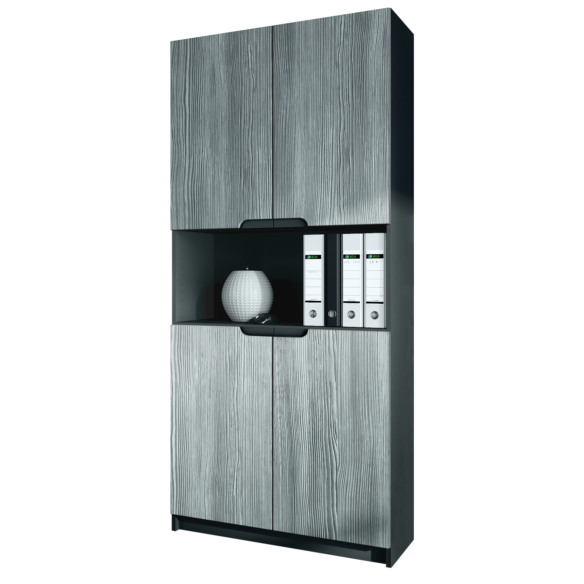 Büroschrank Logan V2  mit 5 Fächern und 4 Türen Schwarz matt/Avola-Anthrazit (82 x 184 x 37 cm)