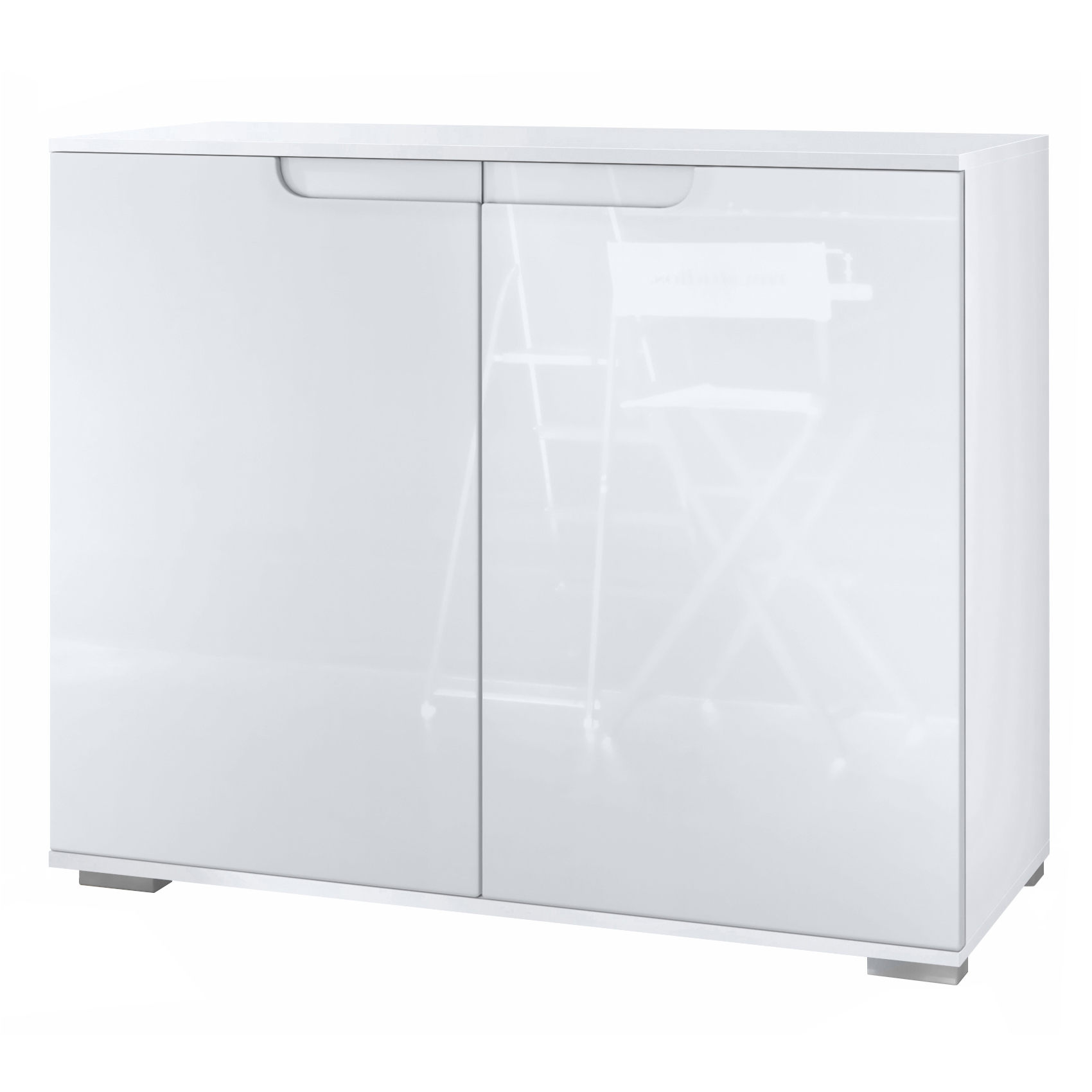 Sylt V3 Kommode Weiß mit 2 großen Türen Weiß matt / Weiß Hochglanz (92,5 x 75.5 x 35)