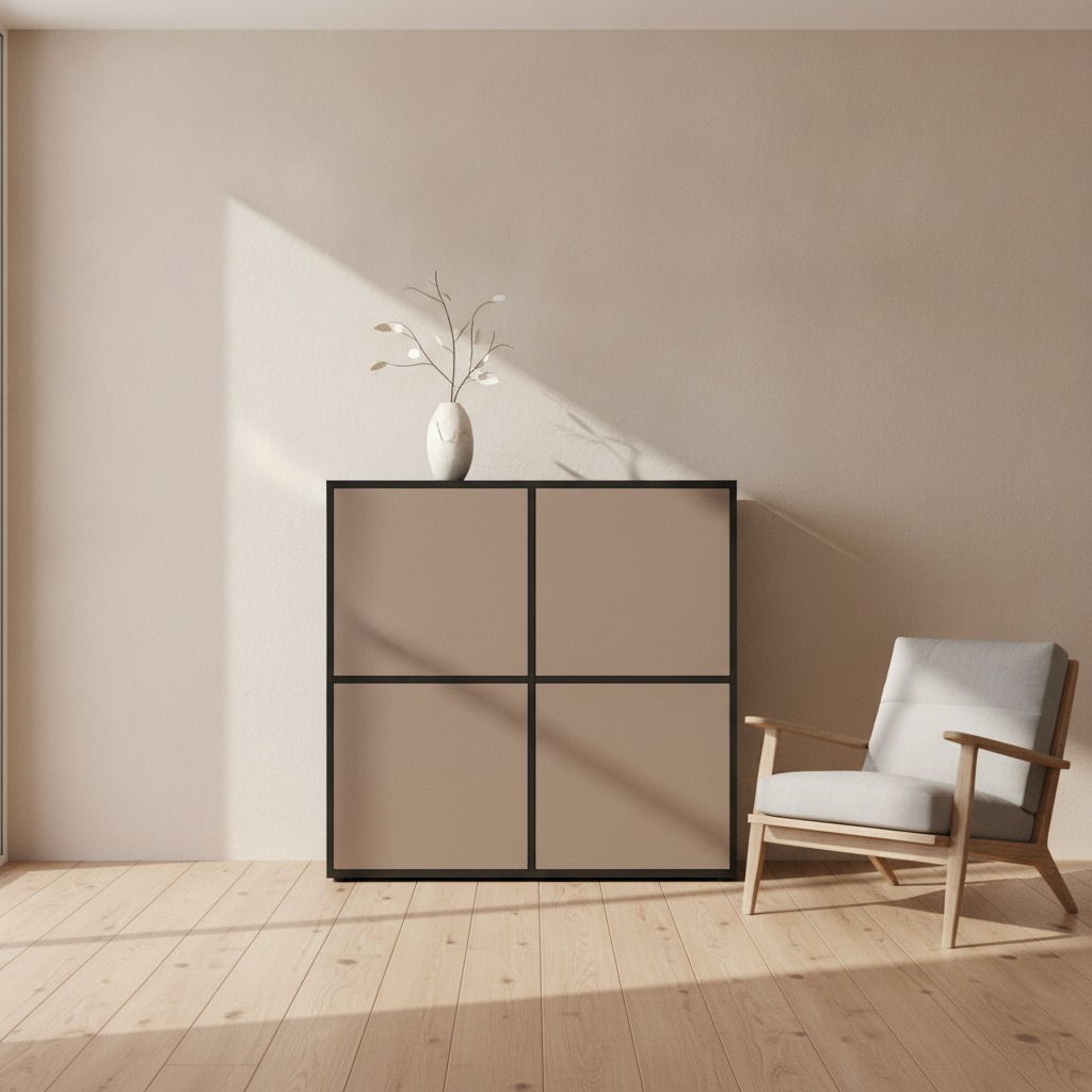 Highboard Cuba V2 Sideboard mit 4 Push-to-Open Türen, Made in Germany Schwarz matt / Cocoa matt (104 x 105,5 x 35,5 cm)
