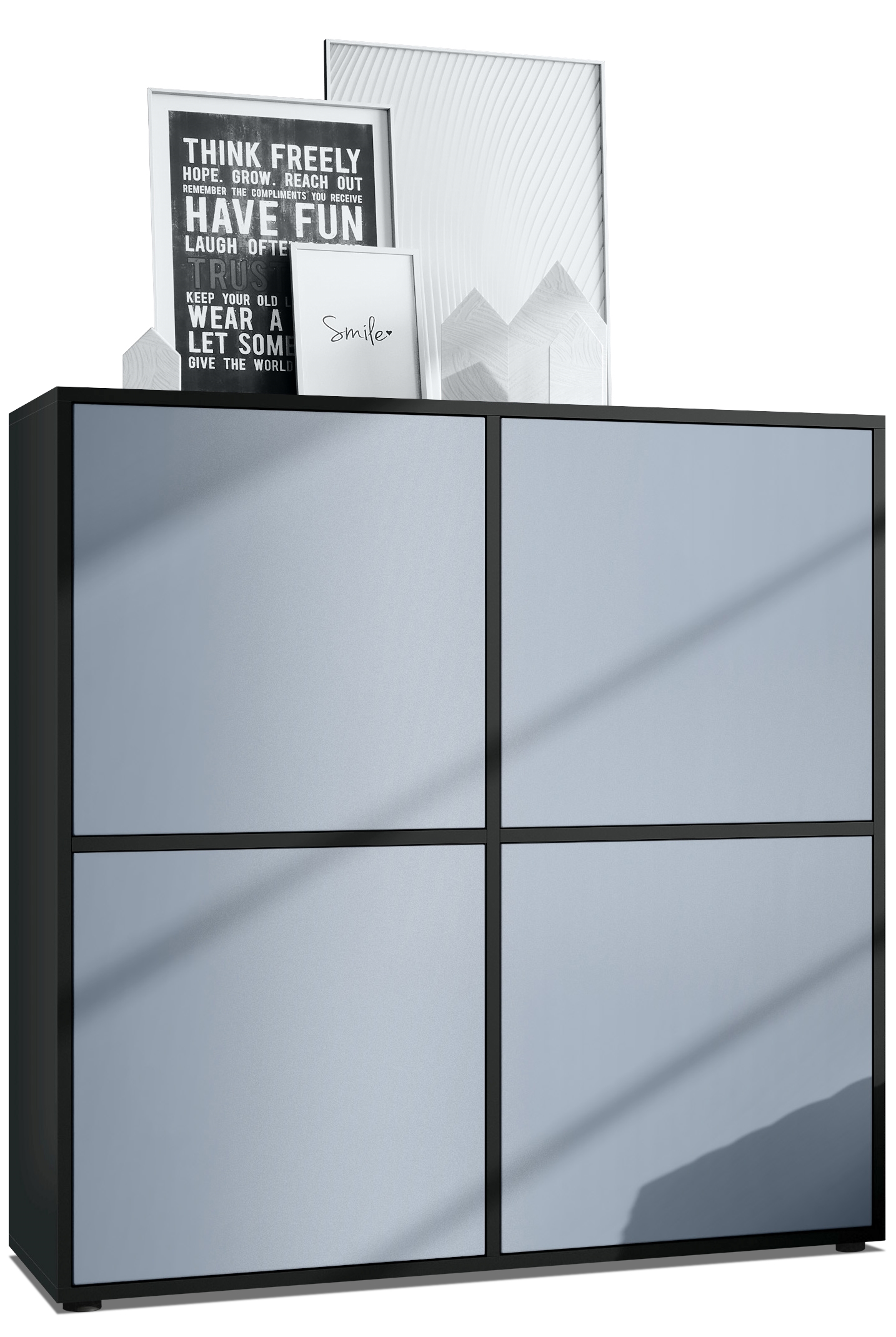 Highboard Cuba V2 Sideboard mit 4 Push-to-Open Türen, Made in Germany Schwarz matt / Denim matt (104 x 105,5 x 35,5 cm)