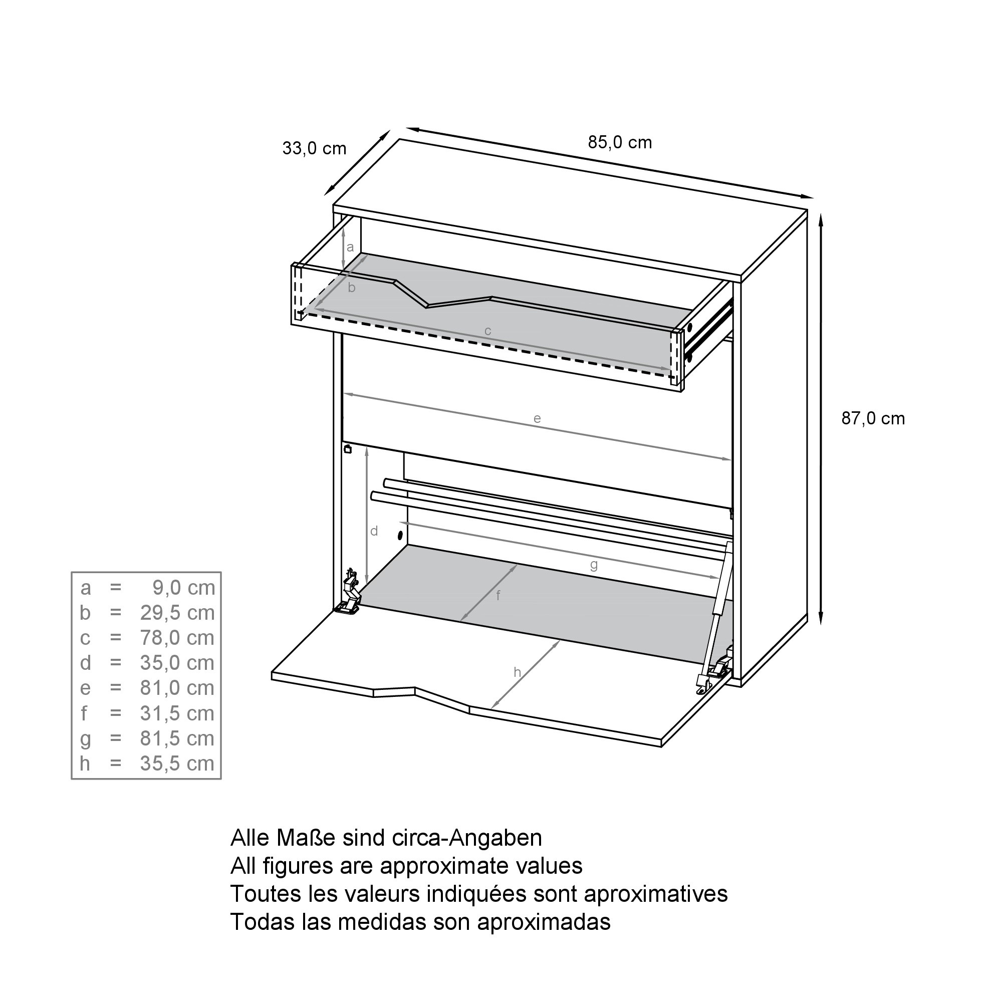 Schuhschrank Kolmio  für 16 Paar Schuhe mit 2 Klappen und Schublade Weiß matt/Braun meliert (85 x 87 x 33 cm)