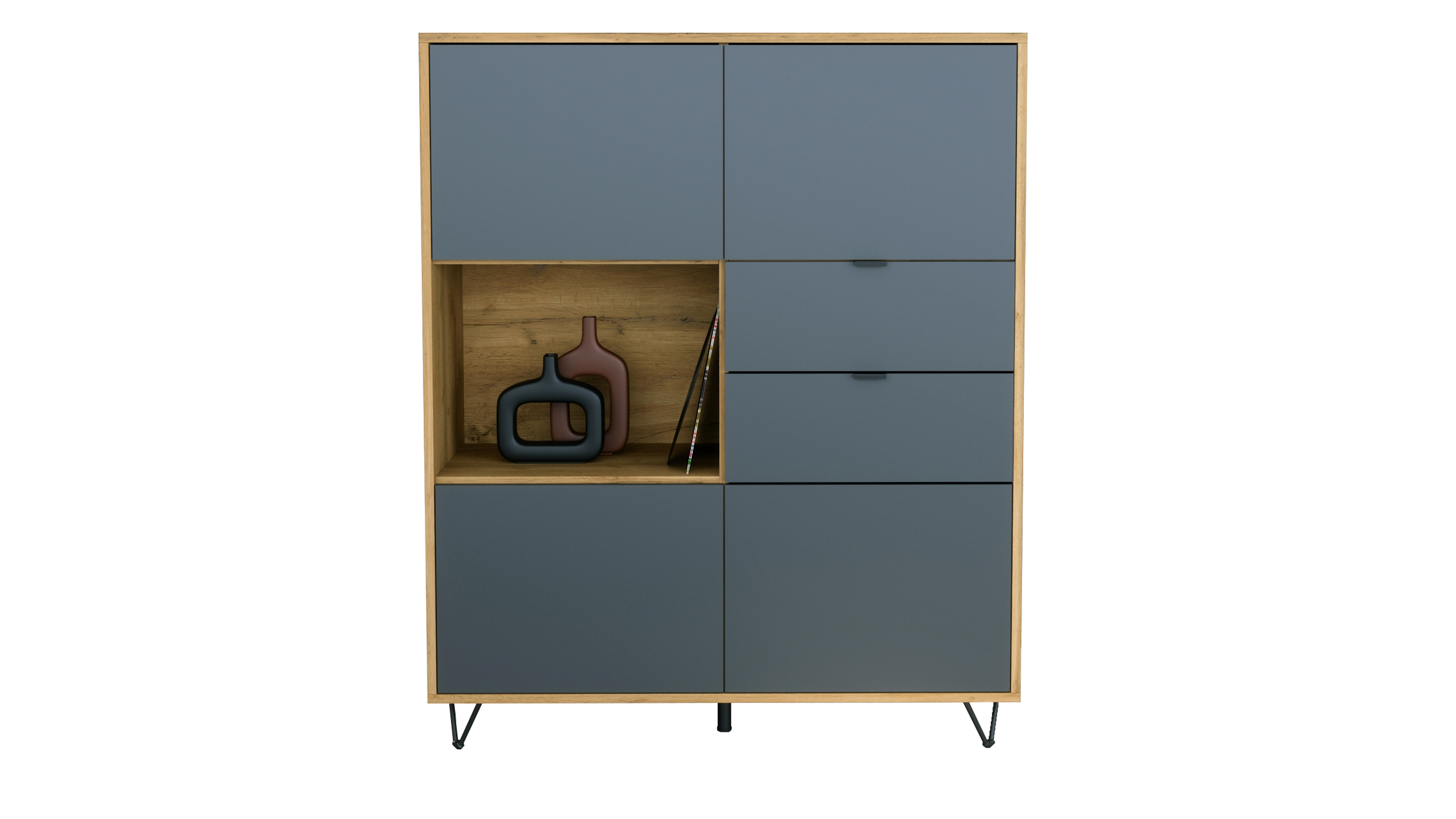 Highboard Marino V1 2 Schubladen Anthrazit matt, Made in Germany Korpus Eiche Evoke (103 x 125,5 x 37 cm)

