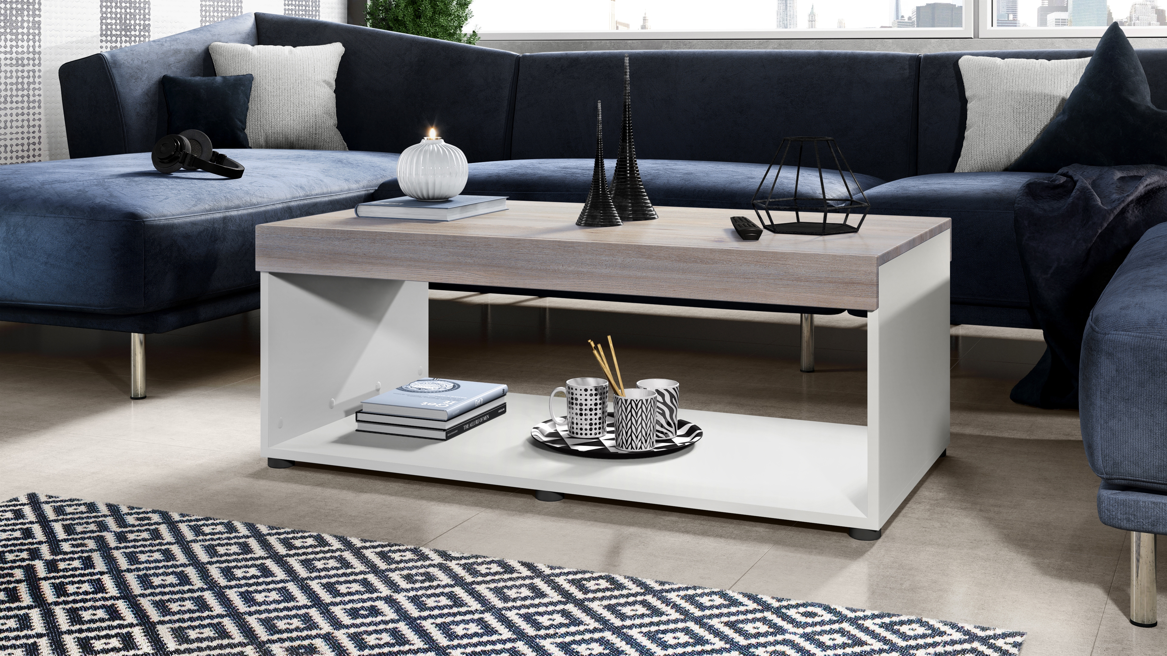 Couchtisch Pure  in Kastenform Weiß matt/Eiche Nordic (104 x 40,5 x 58 cm)