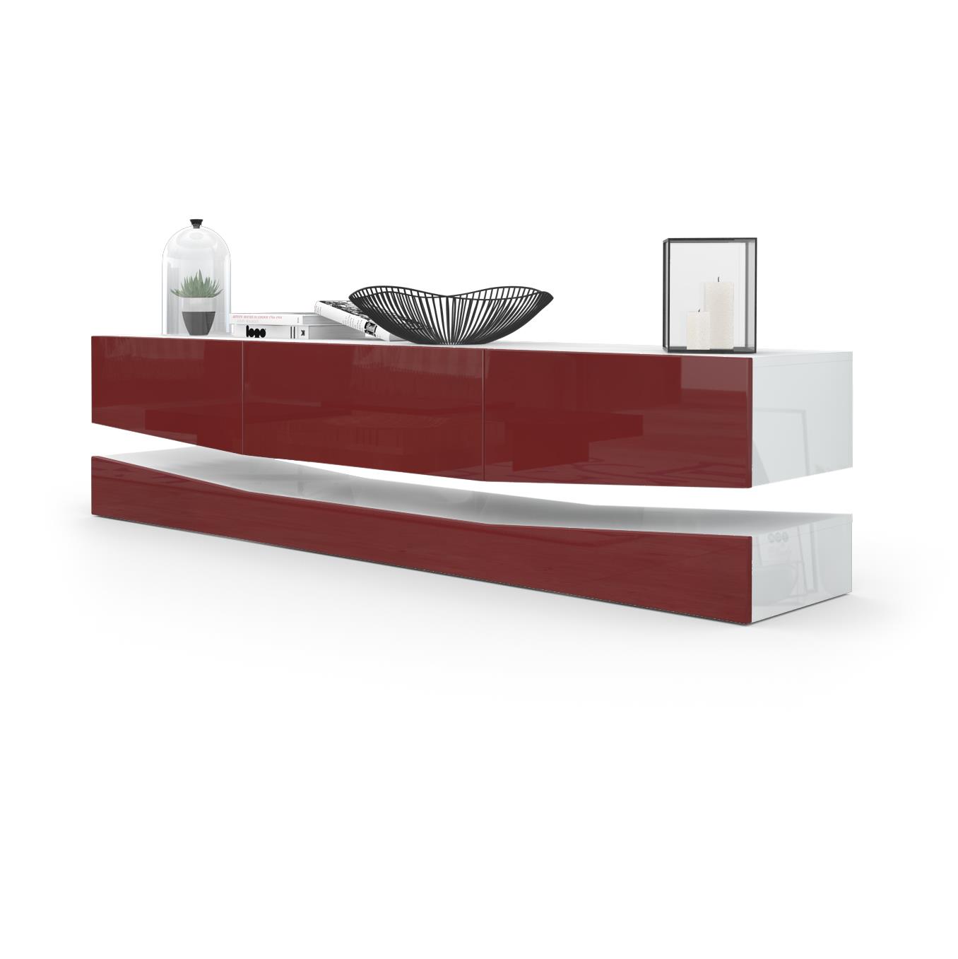 Lowboard City 1 offenem Fach und 3 Schubkästen Weiß Hochglanz/Bordeaux Hochglanz (178 x variabel x 39 cm)